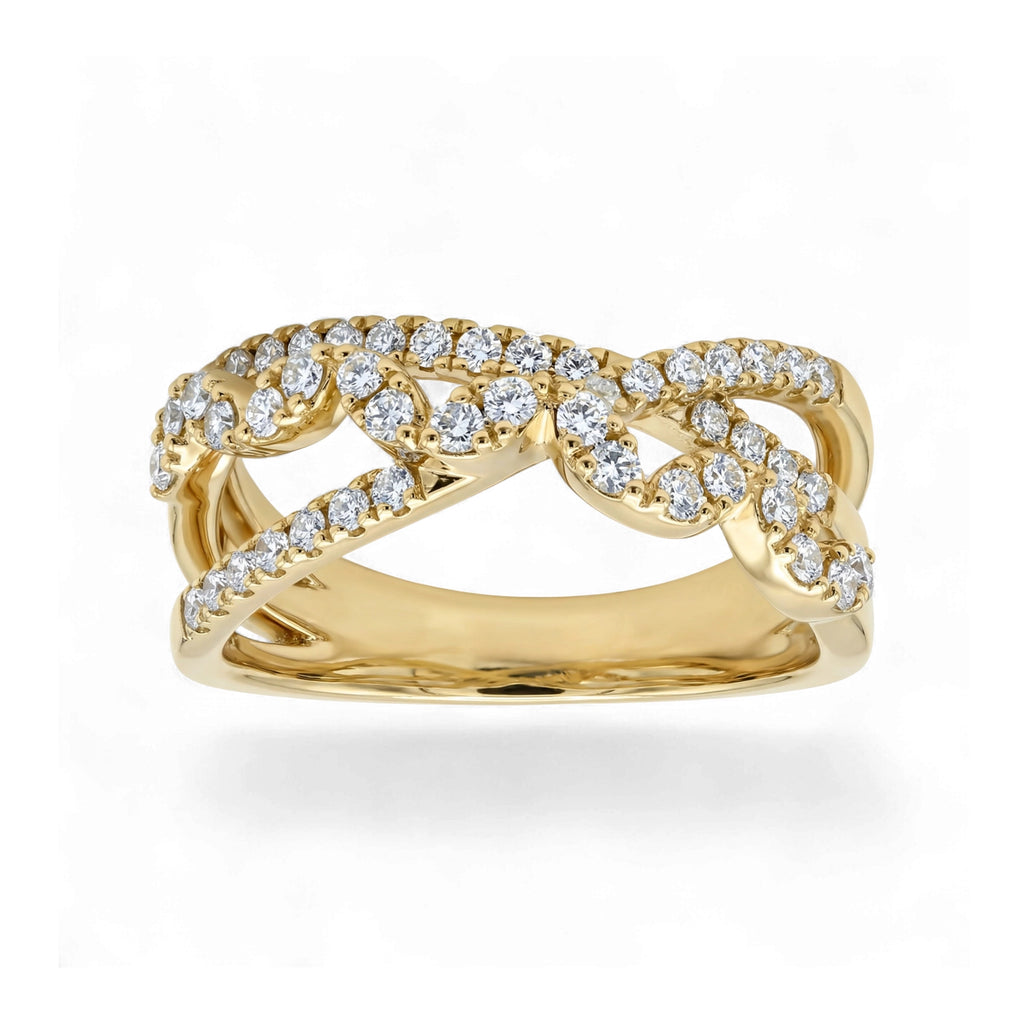 BeBling 14K Yellow Gold Diamond Crossover Ring 11mm front view