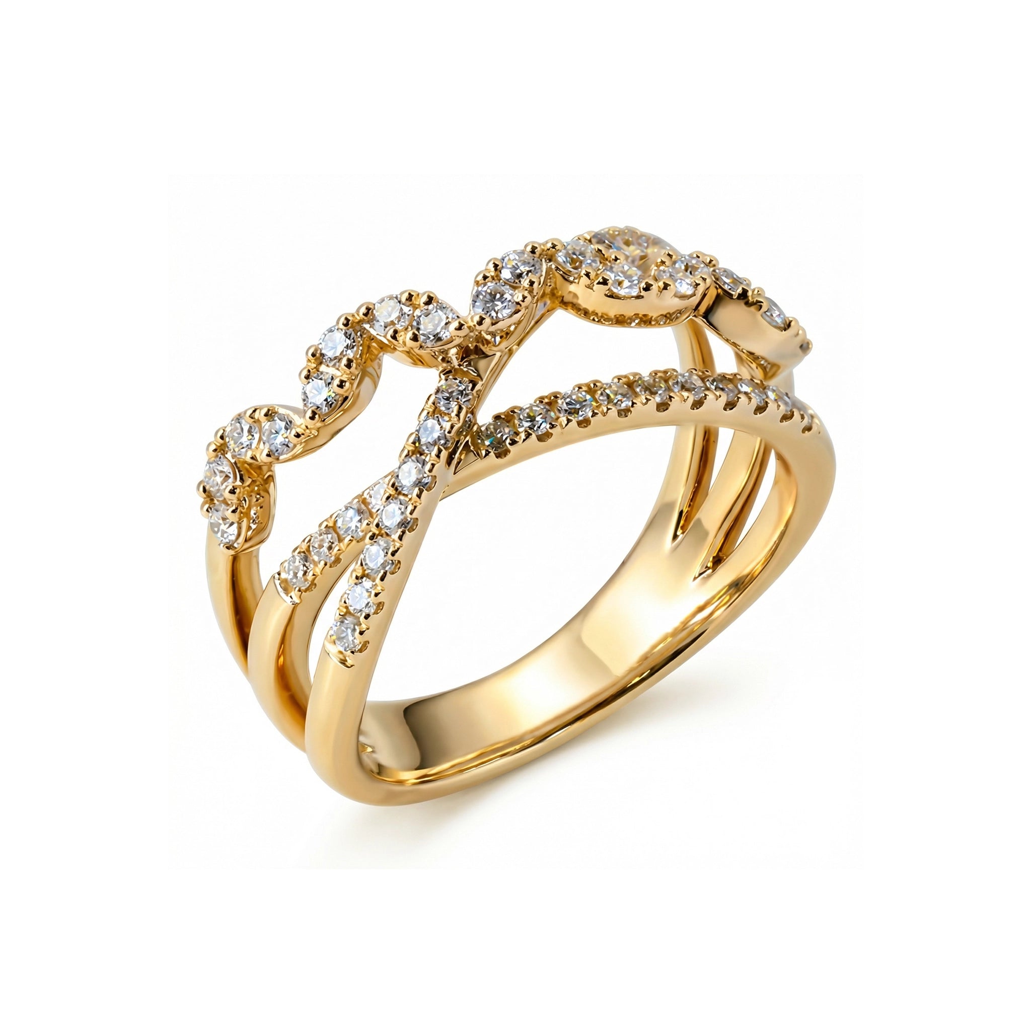 BeBling 14K Yellow Gold Diamond Crossover Ring 11mm top view