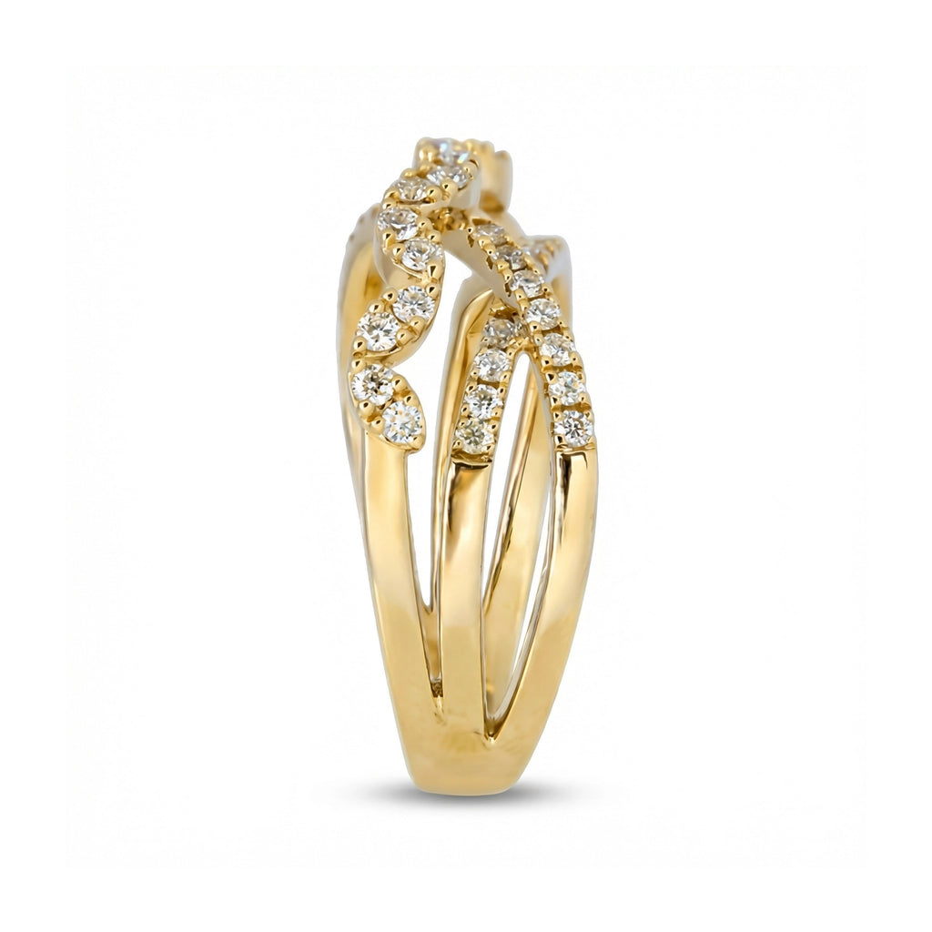 BeBling 14K Yellow Gold Diamond Crossover Ring 11mm side view
