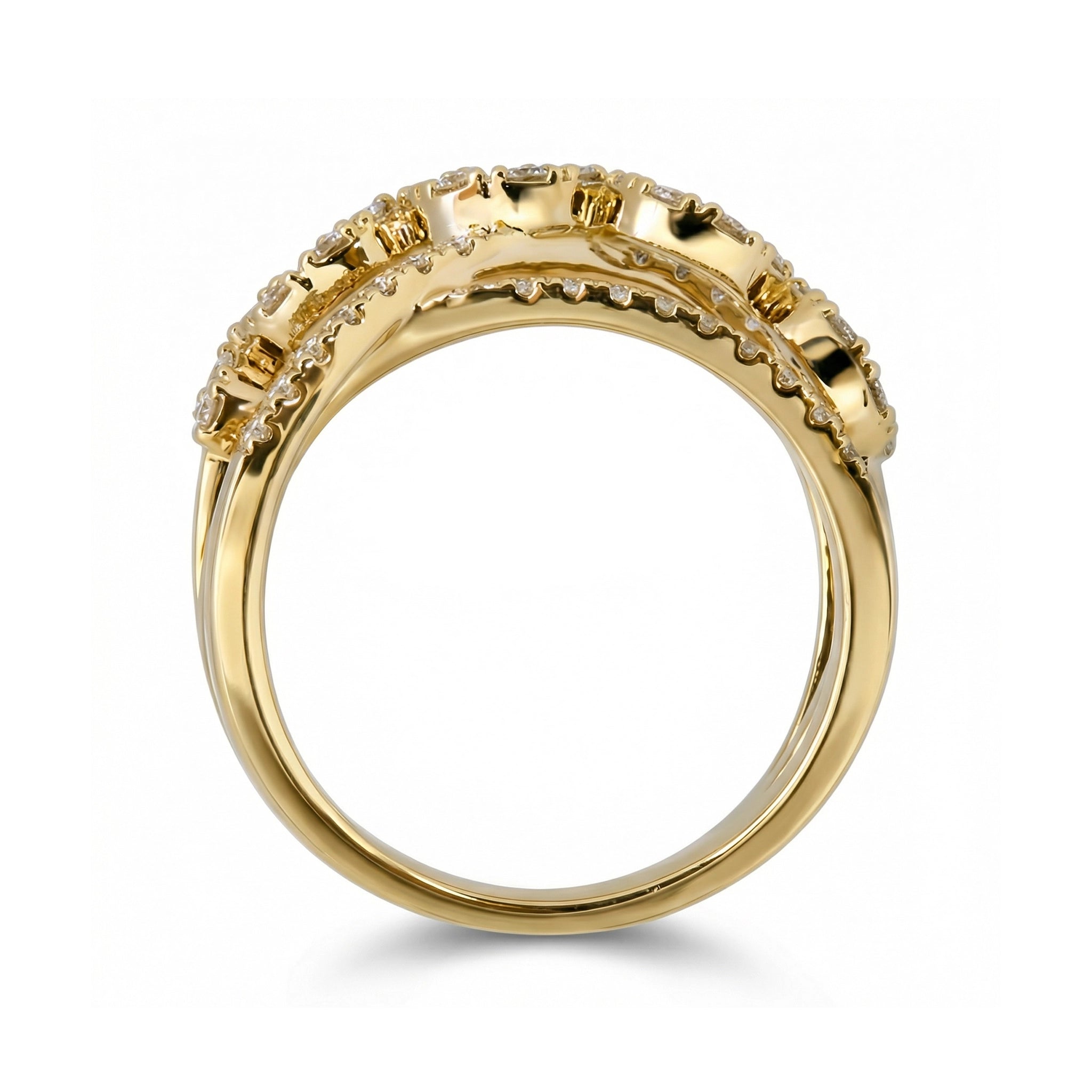 BeBling 14K Yellow Gold Diamond Crossover Ring 11mm side view