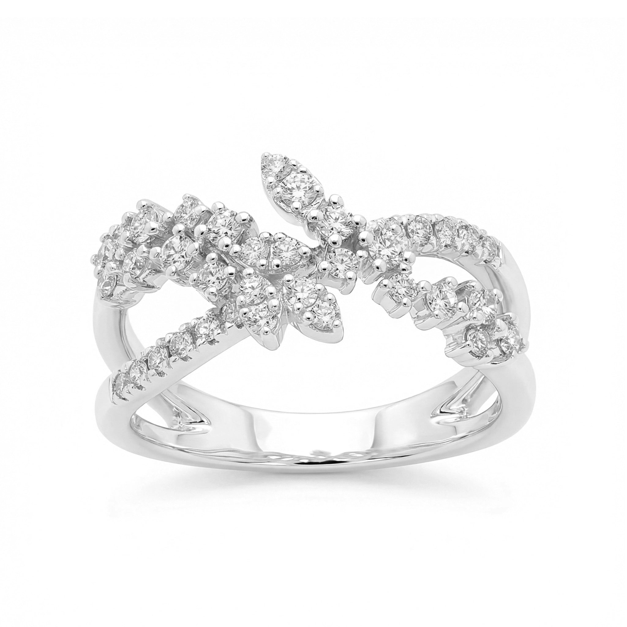 BeBling 14K White Gold Diamond Criss Cross Ring 11mm front view