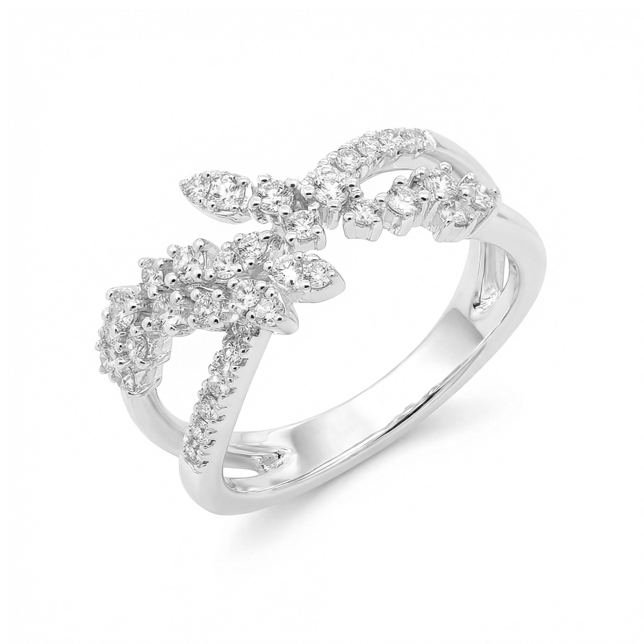 BeBling 14K White Gold Diamond Criss Cross Ring 11mm top view