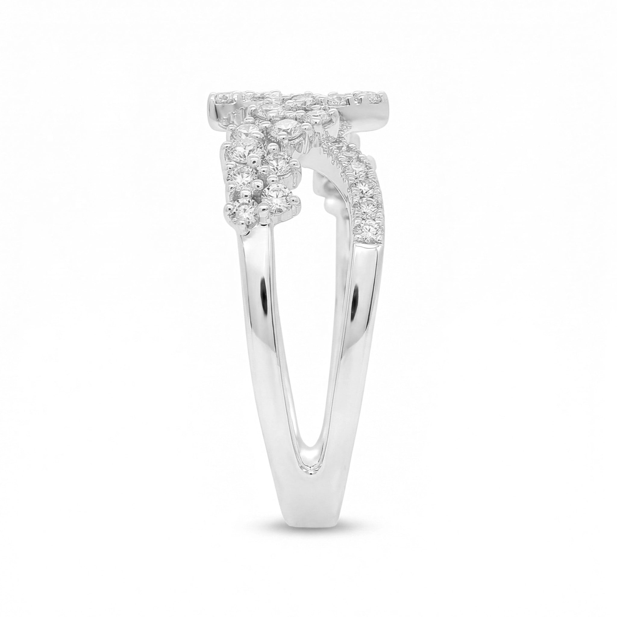 BeBling 14K White Gold Diamond Criss Cross Ring 11mm side view
