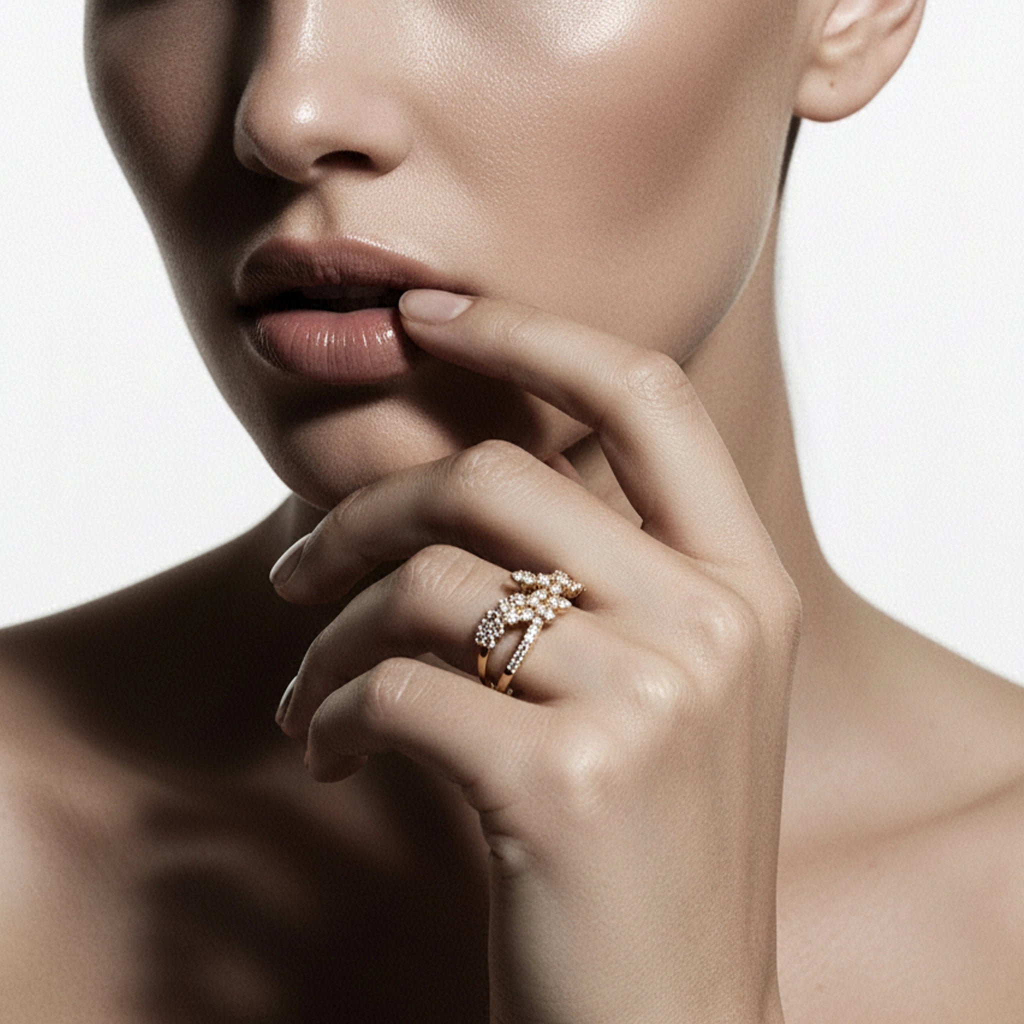 BeBling 14K White Gold Diamond Criss Cross Ring 11mm - on hand