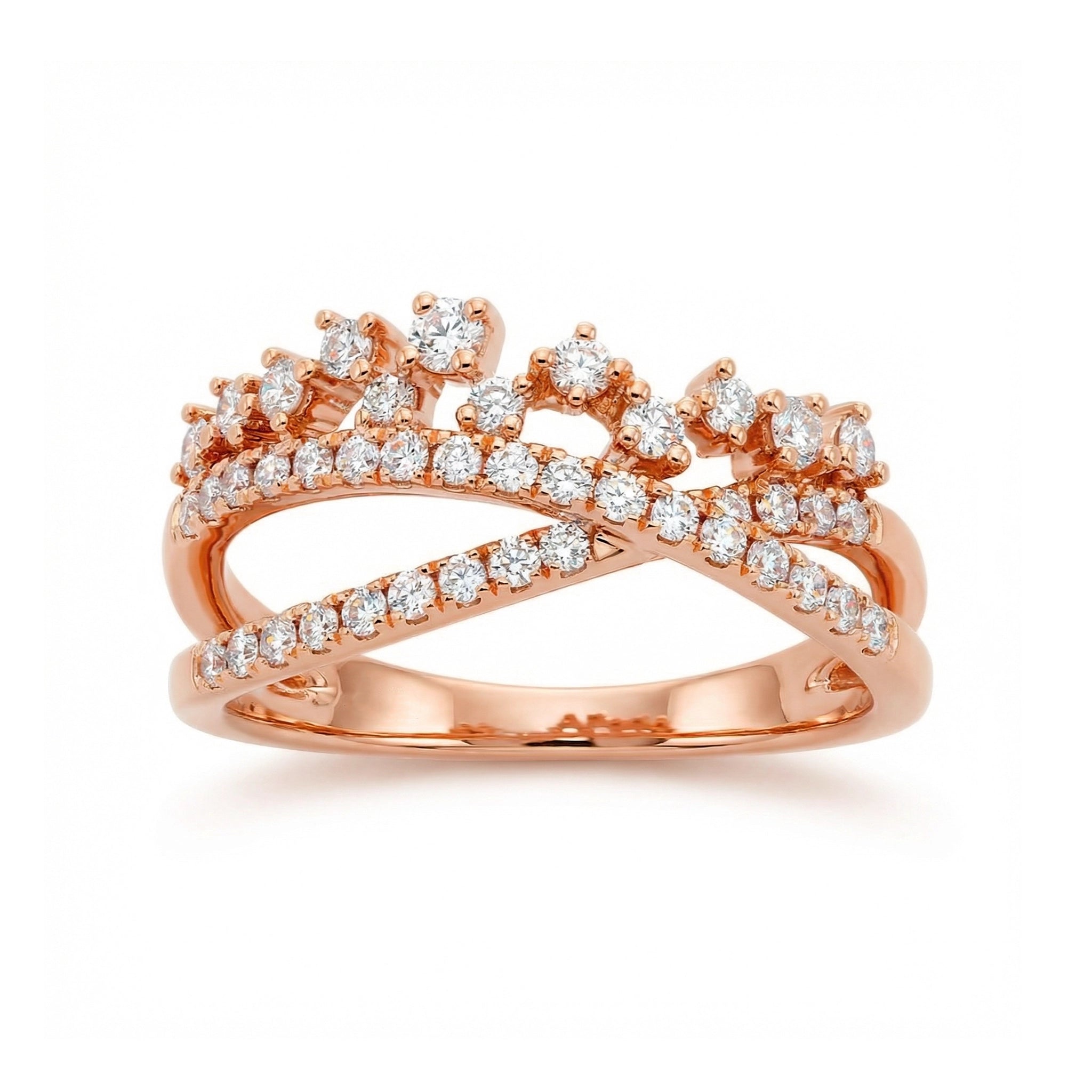 BeBling 14K White Gold Crossover Diamond Ring detail shot - Rose Gold