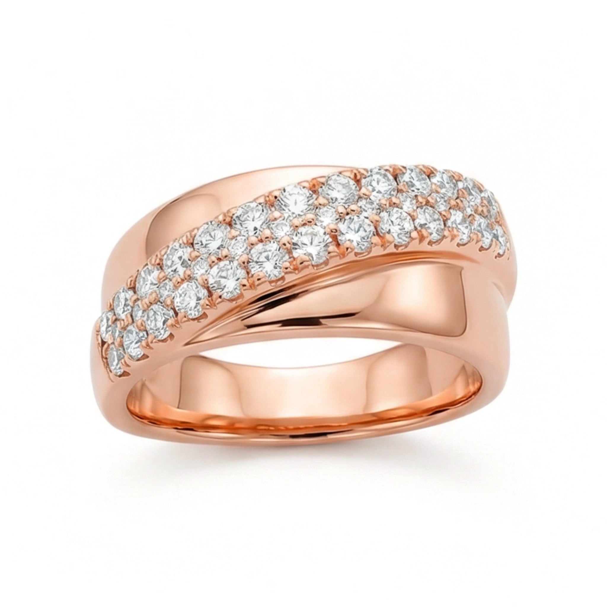 BeBling 14K Yellow Gold Diamond Bypass Ring 10mm front view - rose gold