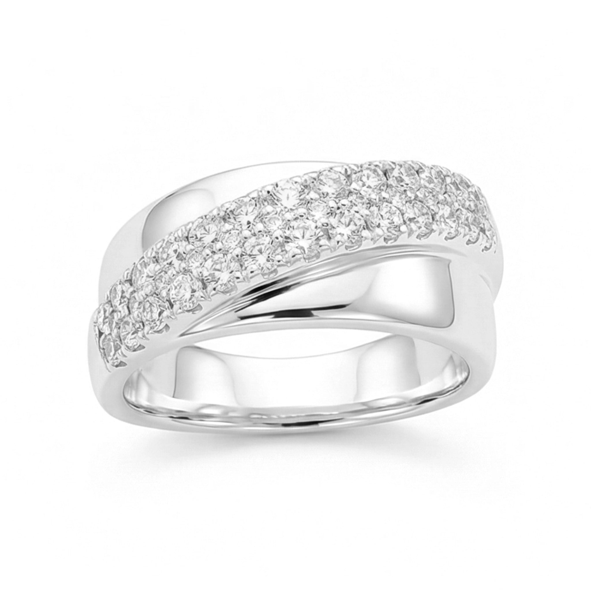 BeBling 14K Yellow Gold Diamond Bypass Ring 10mm front view - white gold