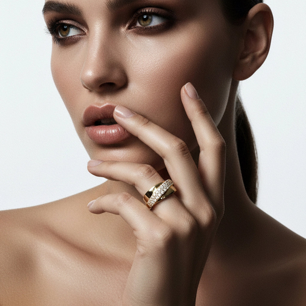 BeBling 14K Yellow Gold Diamond Bypass Ring 10mm - on hand