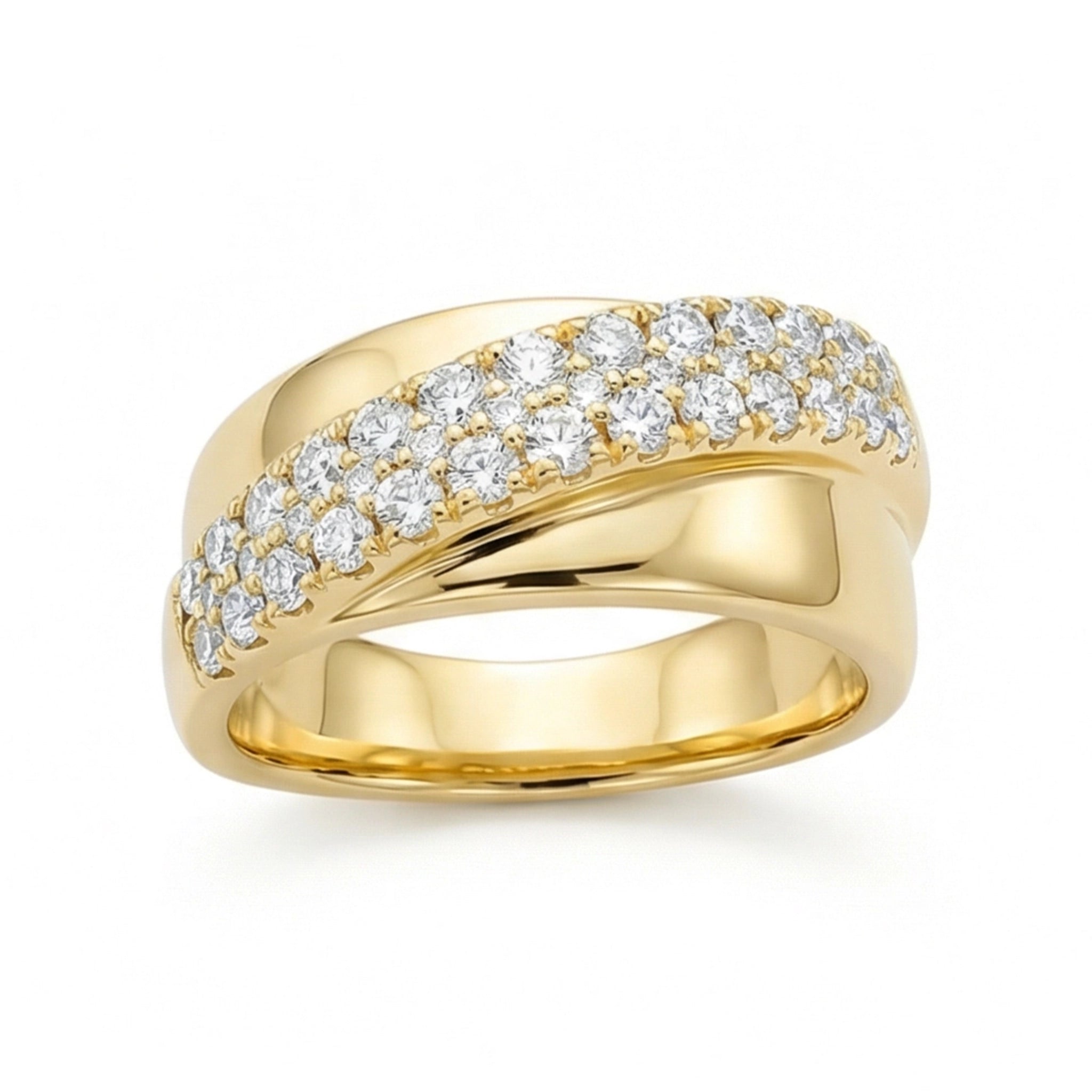 BeBling 14K Yellow Gold Diamond Bypass Ring 10mm front view