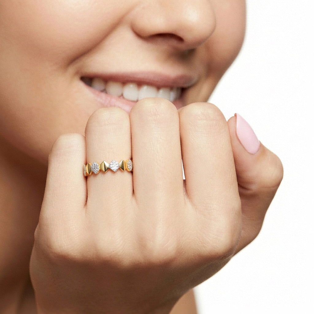 BeBling 14K Two-Tone Gold Honeycomb Diamond Ring On hand