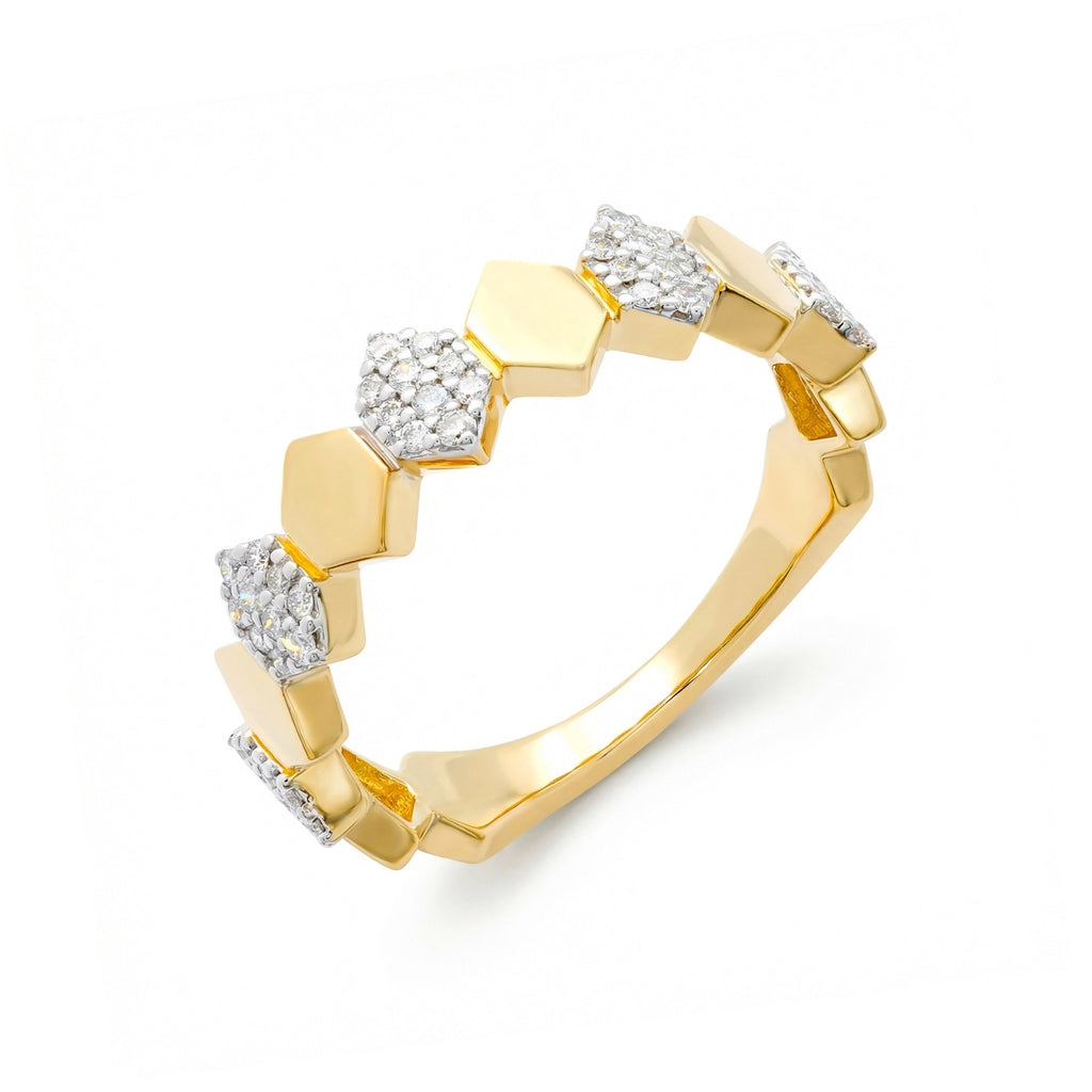BeBling 14K Two-Tone Gold Honeycomb Diamond Ring Side View