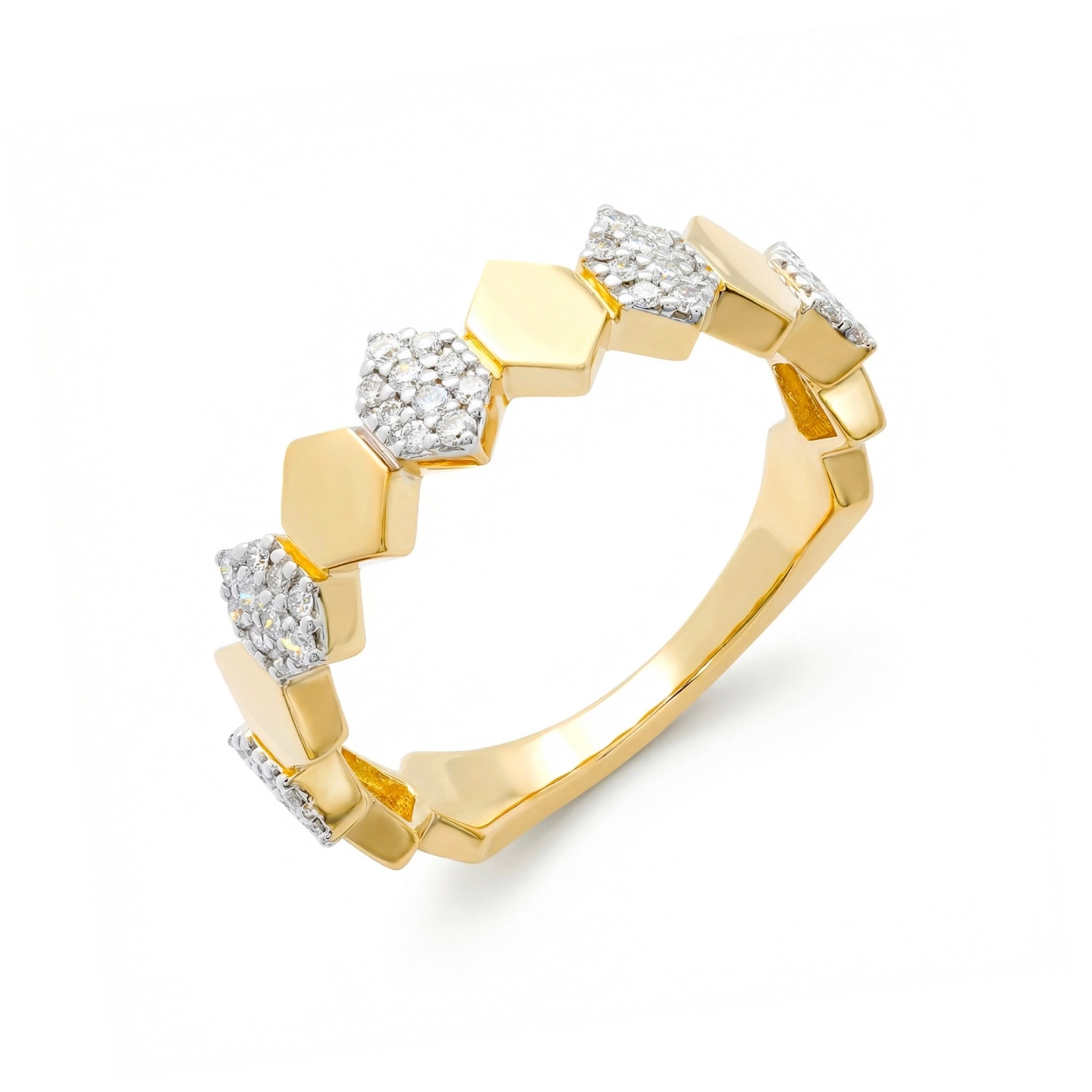 BeBling 14K Two-Tone Gold Honeycomb Diamond Ring Side View
