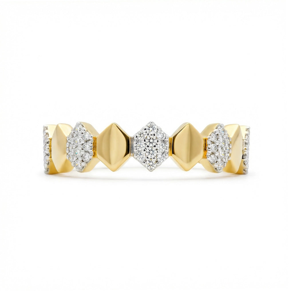 BeBling 14K Two-Tone Gold Honeycomb Diamond Ring -Front View