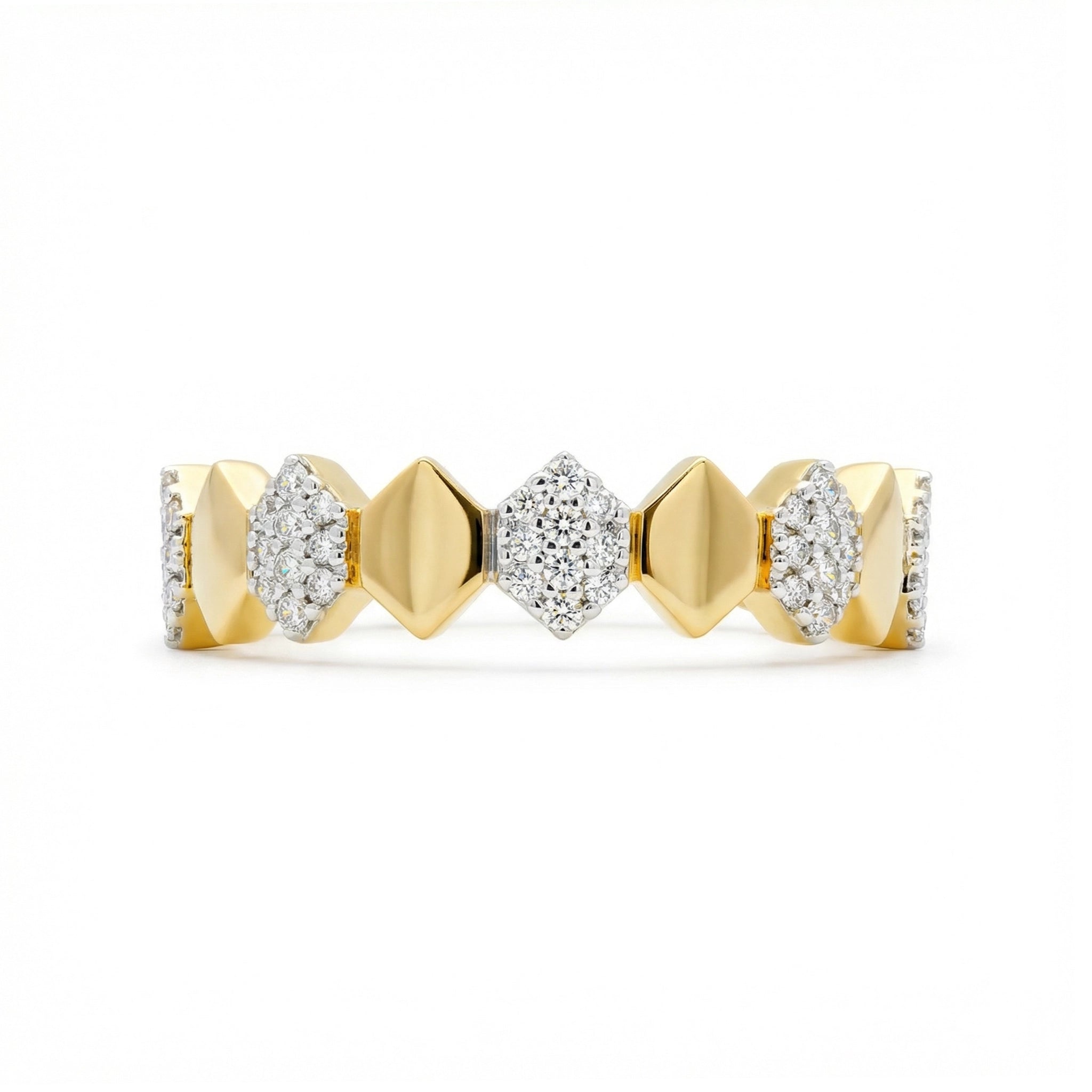 BeBling 14K Two-Tone Gold Honeycomb Diamond Ring -Front View