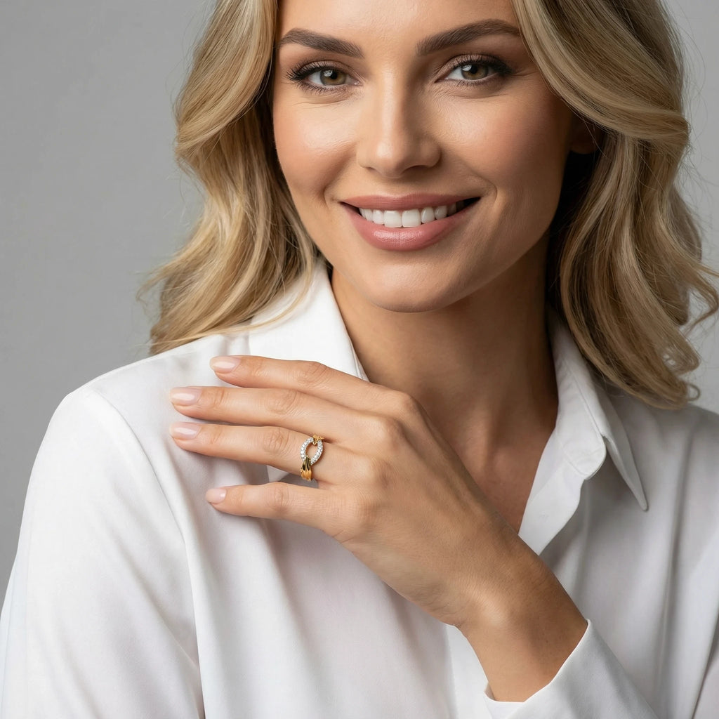 14K Yellow and White Gold Oval Link Diamond Ring