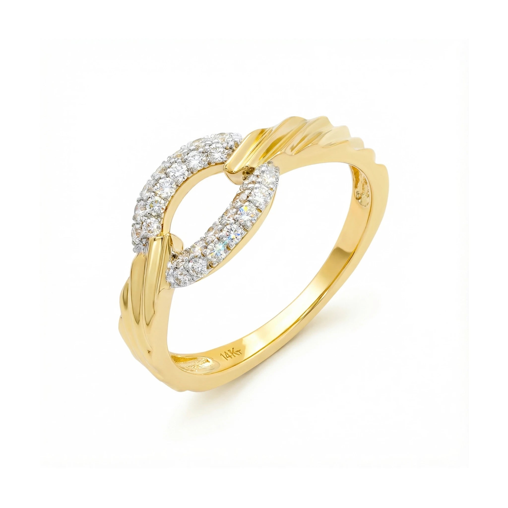 14K Yellow and White Gold Oval Link Diamond Ring