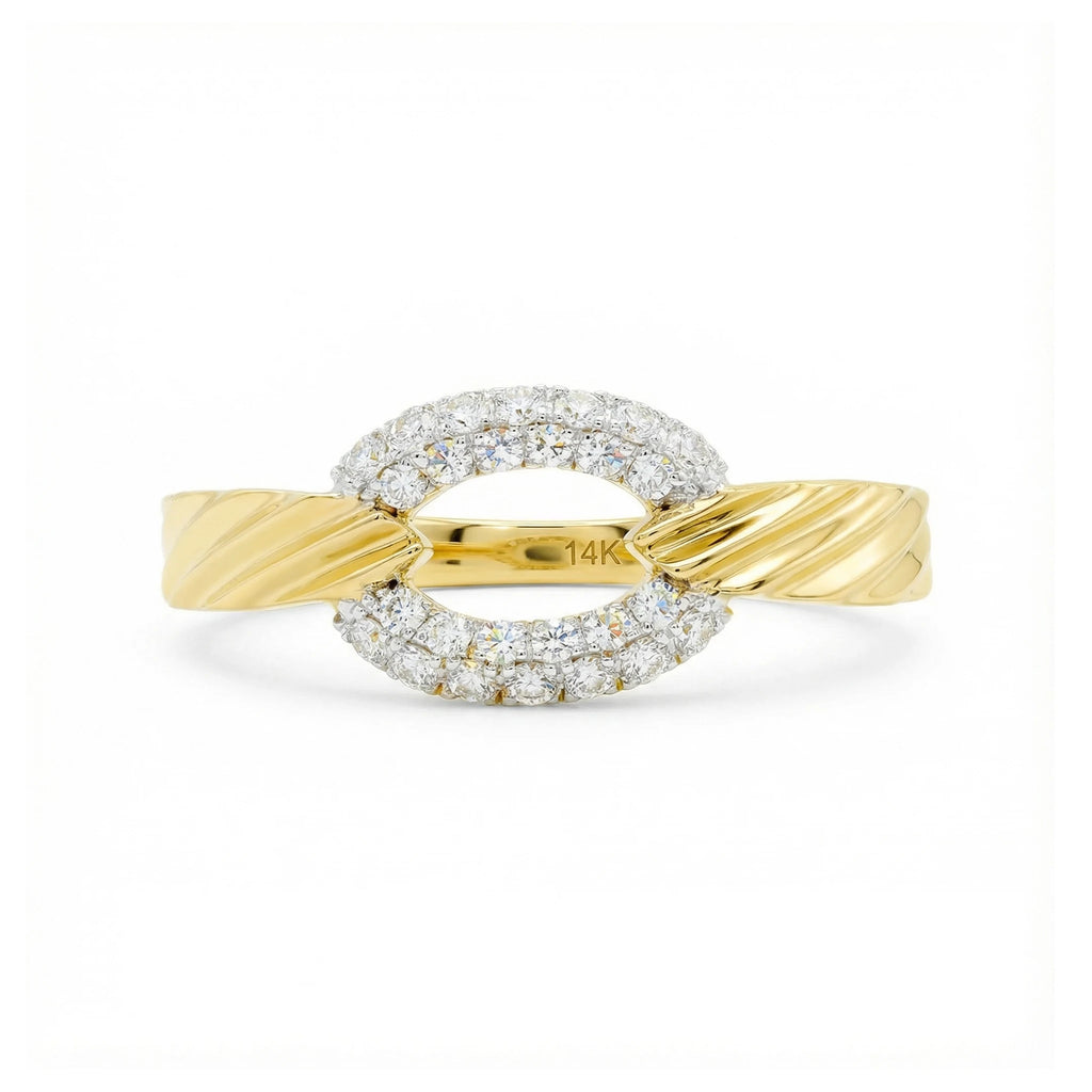 14K Yellow and White Gold Oval Link Diamond Ring