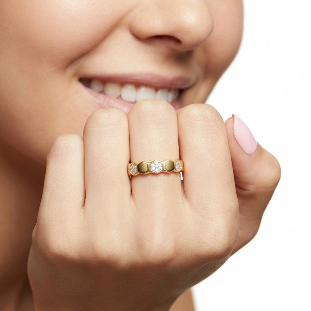 BeBling 14K Two-Tone Gold Honeycomb Diamond Ring - On Hand