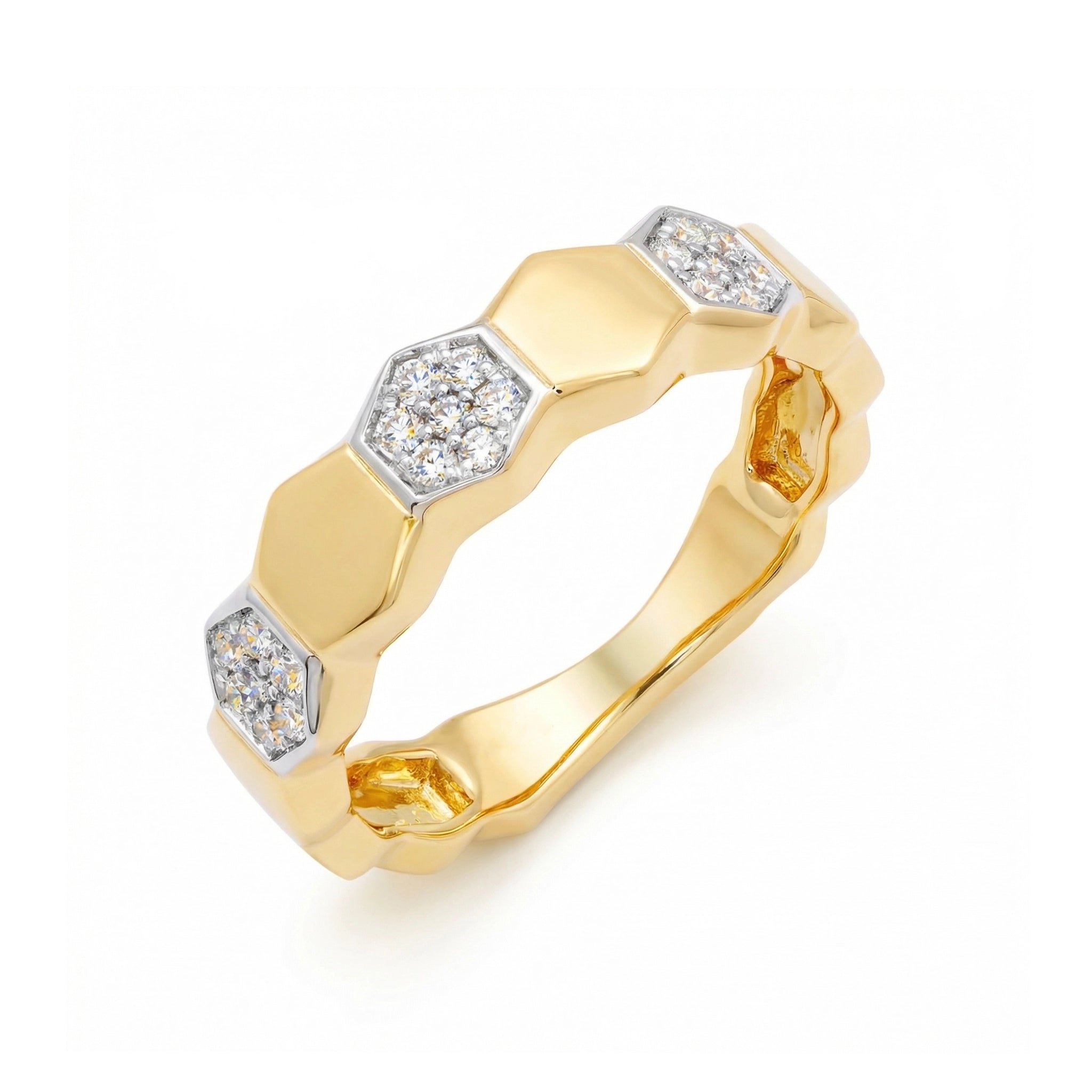 BeBling 14K Two-Tone Gold Honeycomb Diamond Ring - Side View