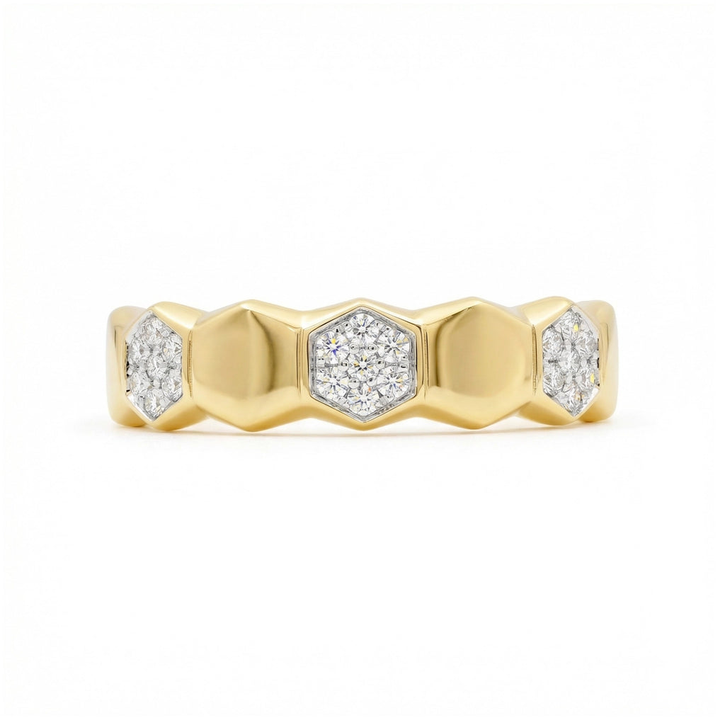 BeBling 14K Two-Tone Gold Honeycomb Diamond Ring - Front View