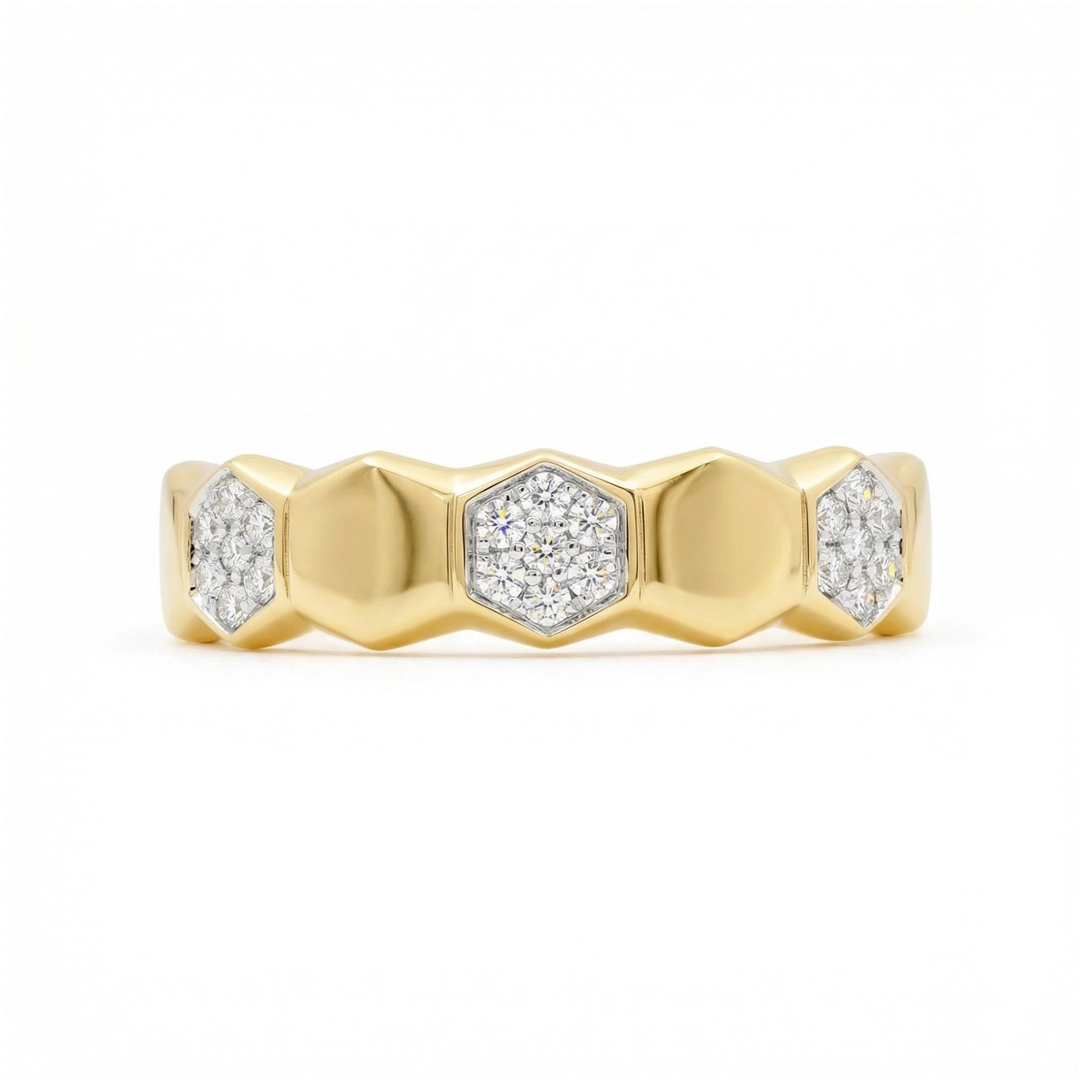 BeBling 14K Two-Tone Gold Honeycomb Diamond Ring - Front View