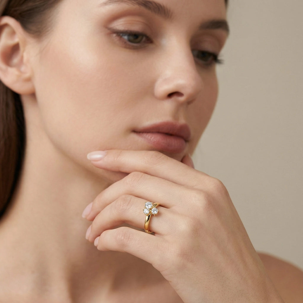 BeBling 14K Yellow Gold Diamond Trilogy Ring women wearing