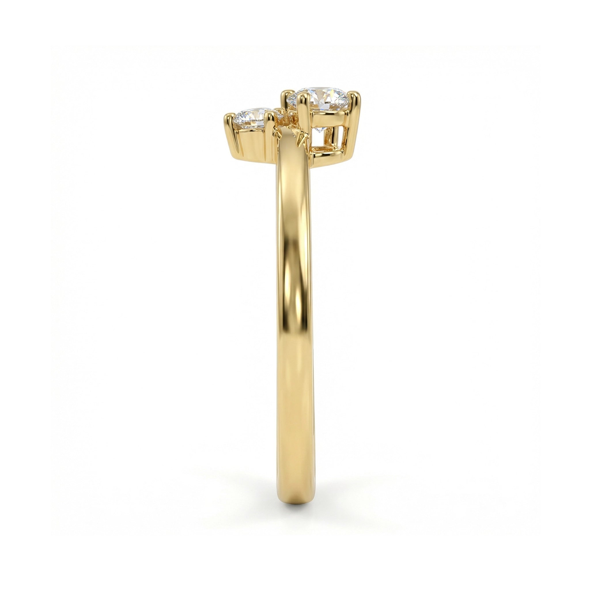 BeBling 14K Yellow Gold Diamond Trilogy Ring side view
