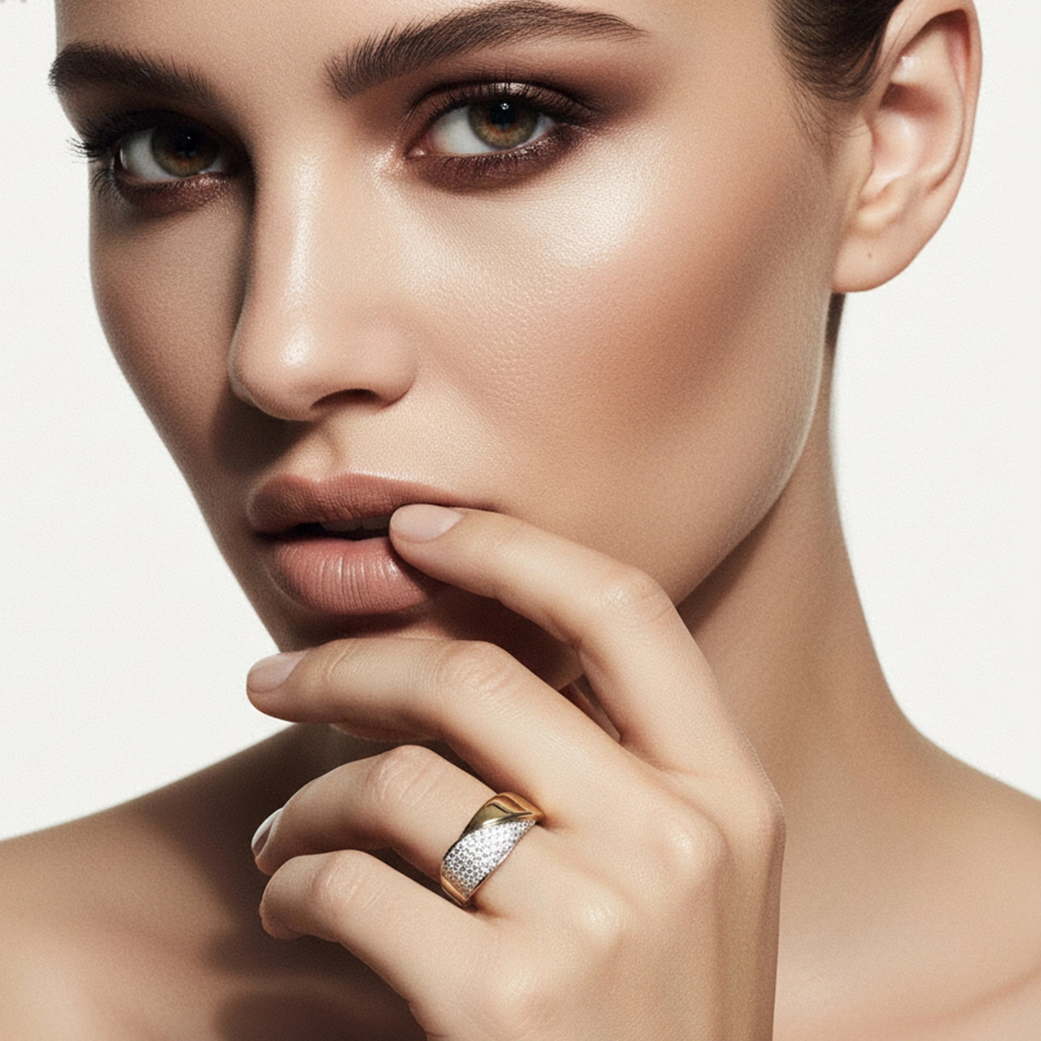 BeBling 14K Two-Tone Gold Diamond Wide Bypass Ring 10mm - on hand