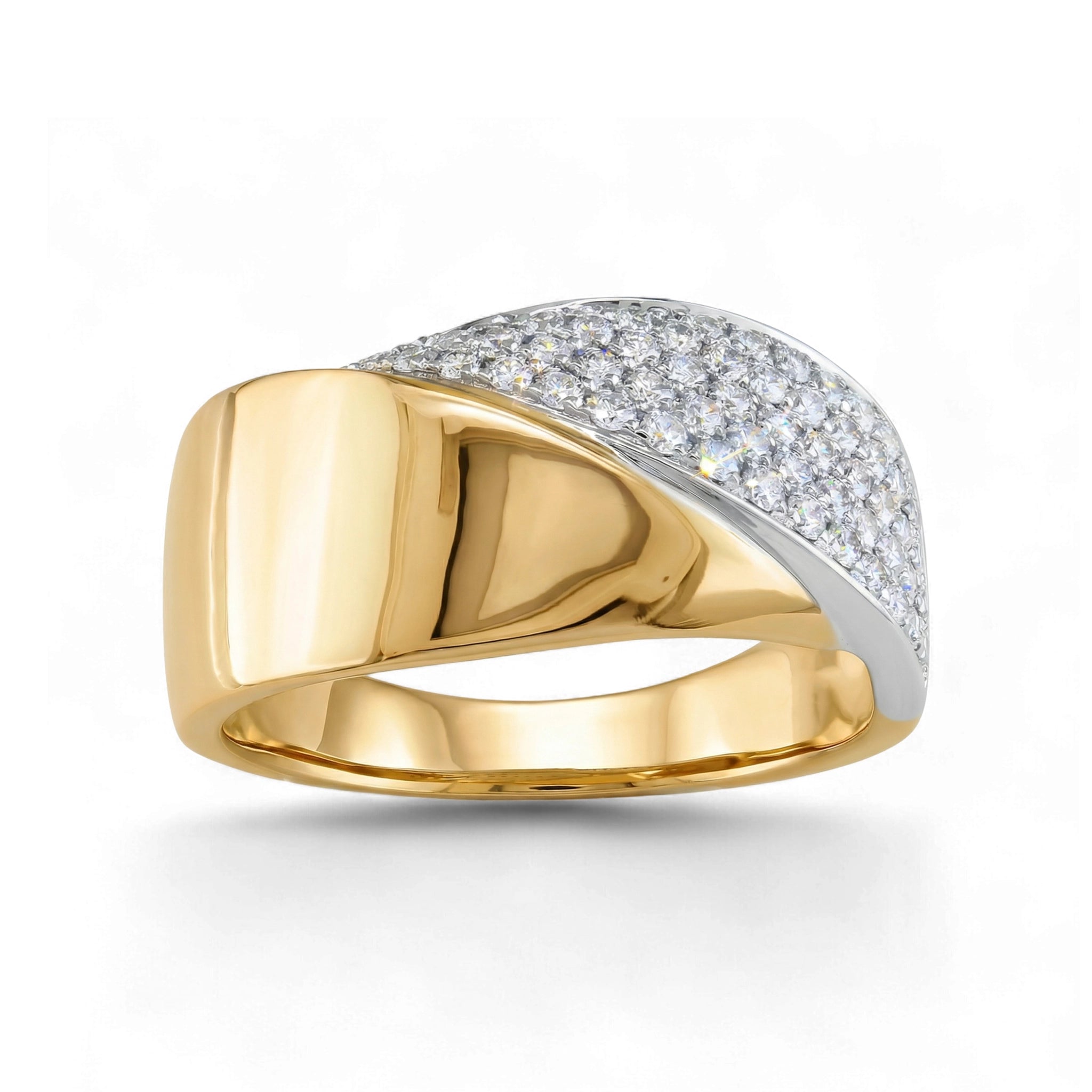 BeBling 14K Two-Tone Gold Diamond Wide Bypass Ring 10mm front view