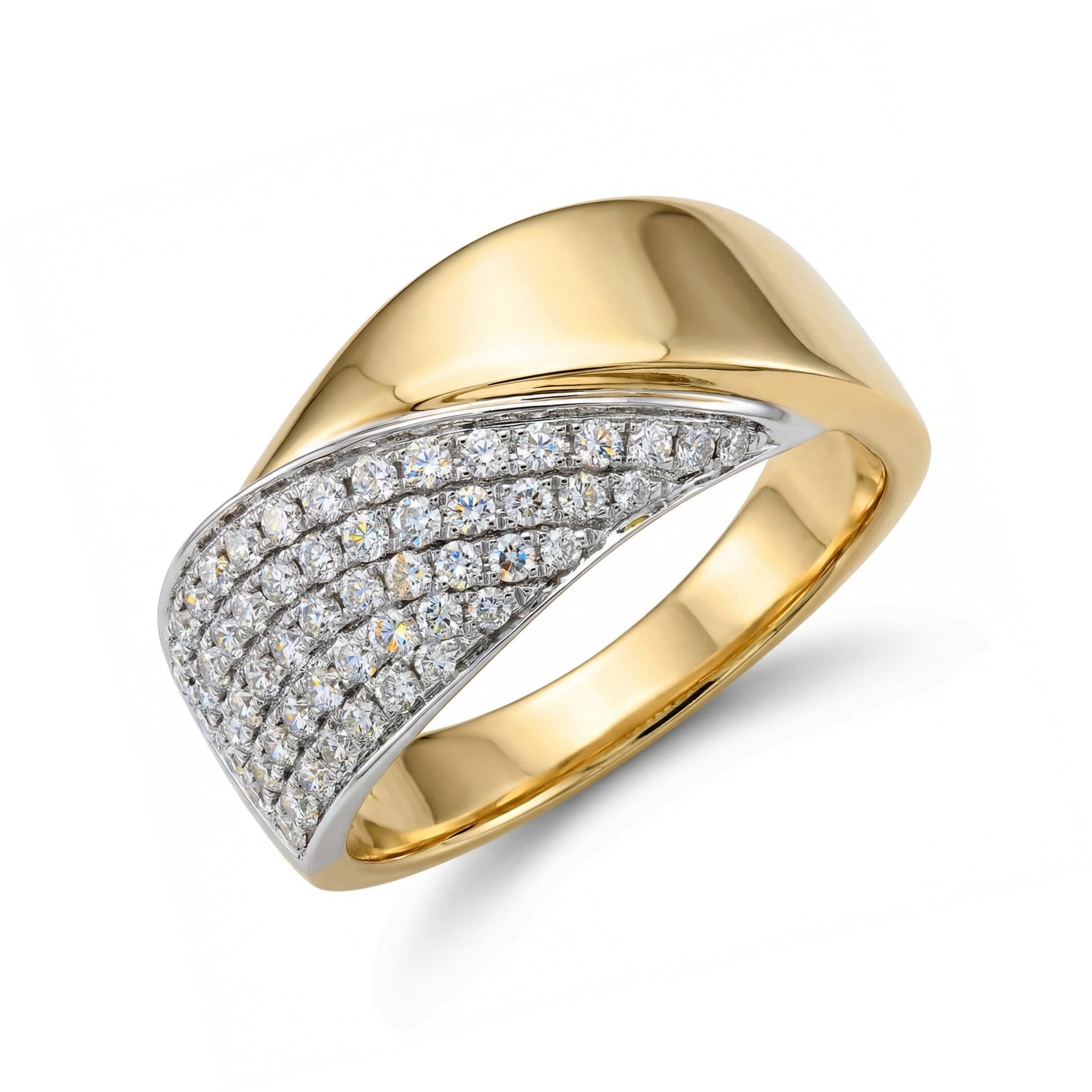 BeBling 14K Two-Tone Gold Diamond Wide Bypass Ring 10mm top view