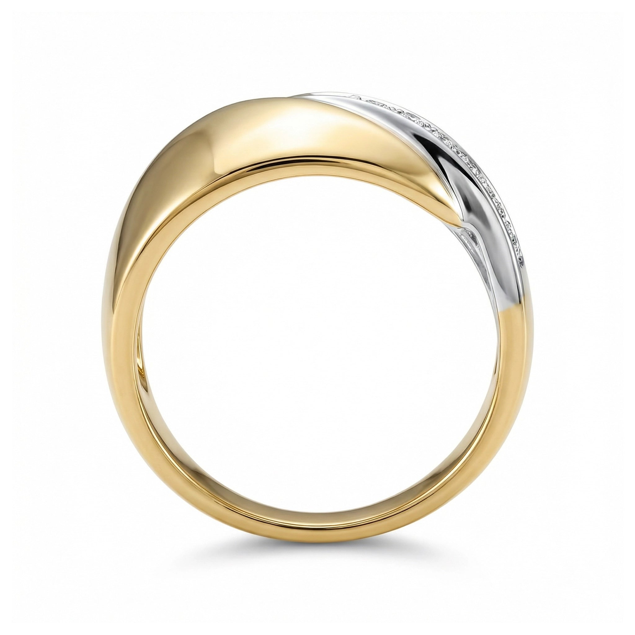 BeBling 14K Two-Tone Gold Diamond Wide Bypass Ring 10mm side view