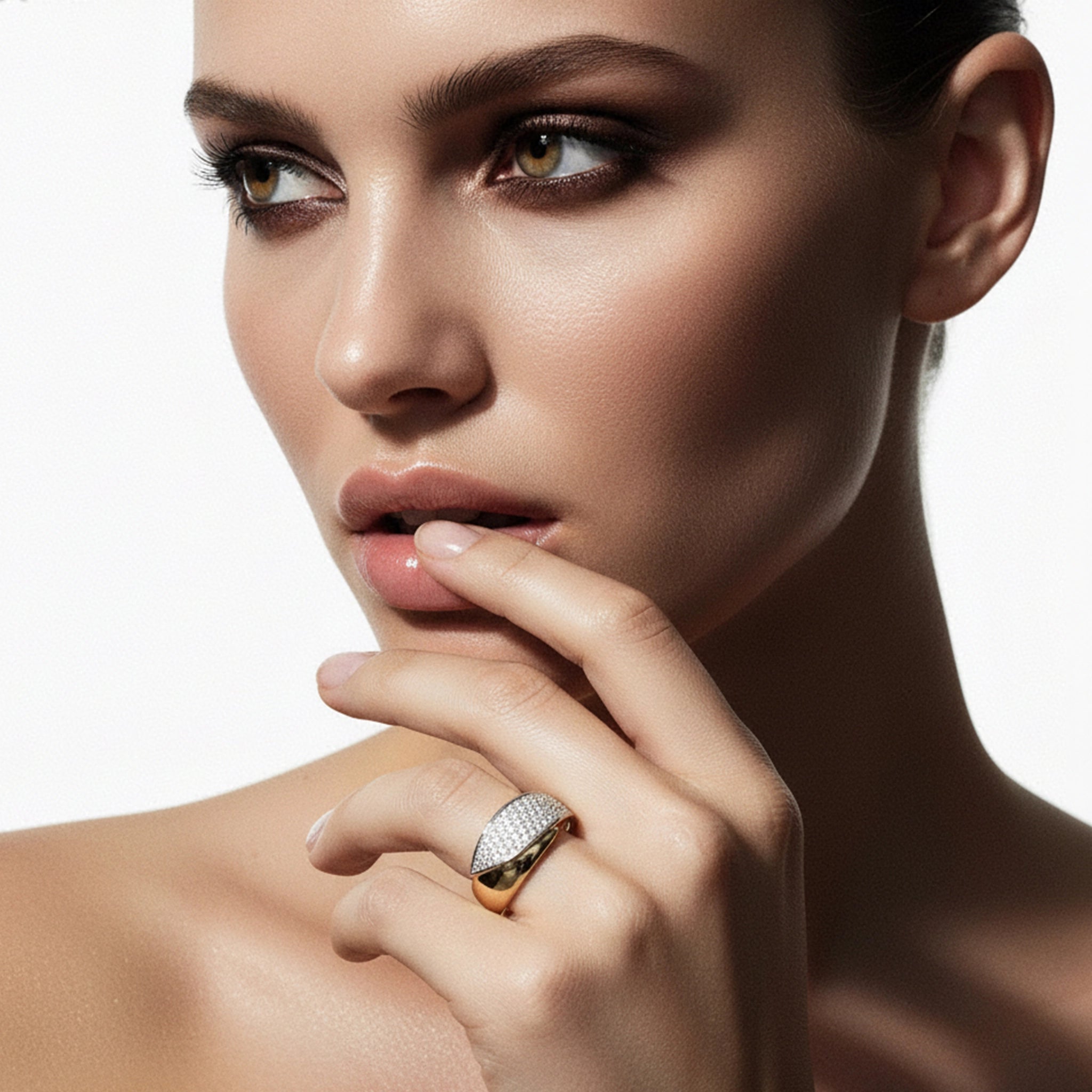 BeBling 14K Two Tone Gold Diamond Wide Bypass Ring 10mm - on hand