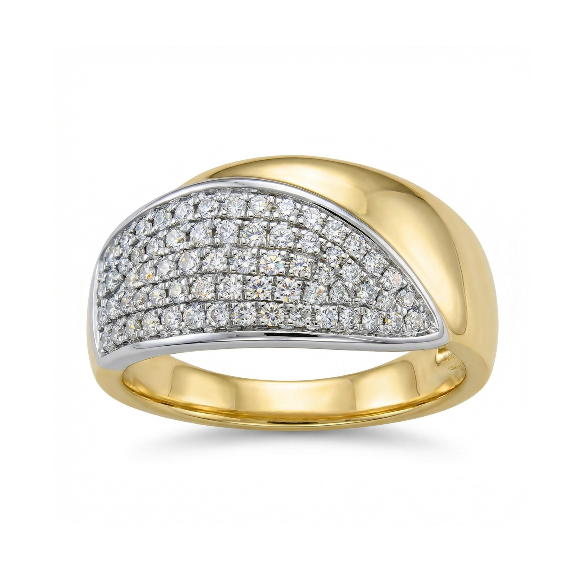 BeBling 14K Two Tone Gold Diamond Wide Bypass Ring 10mm front view