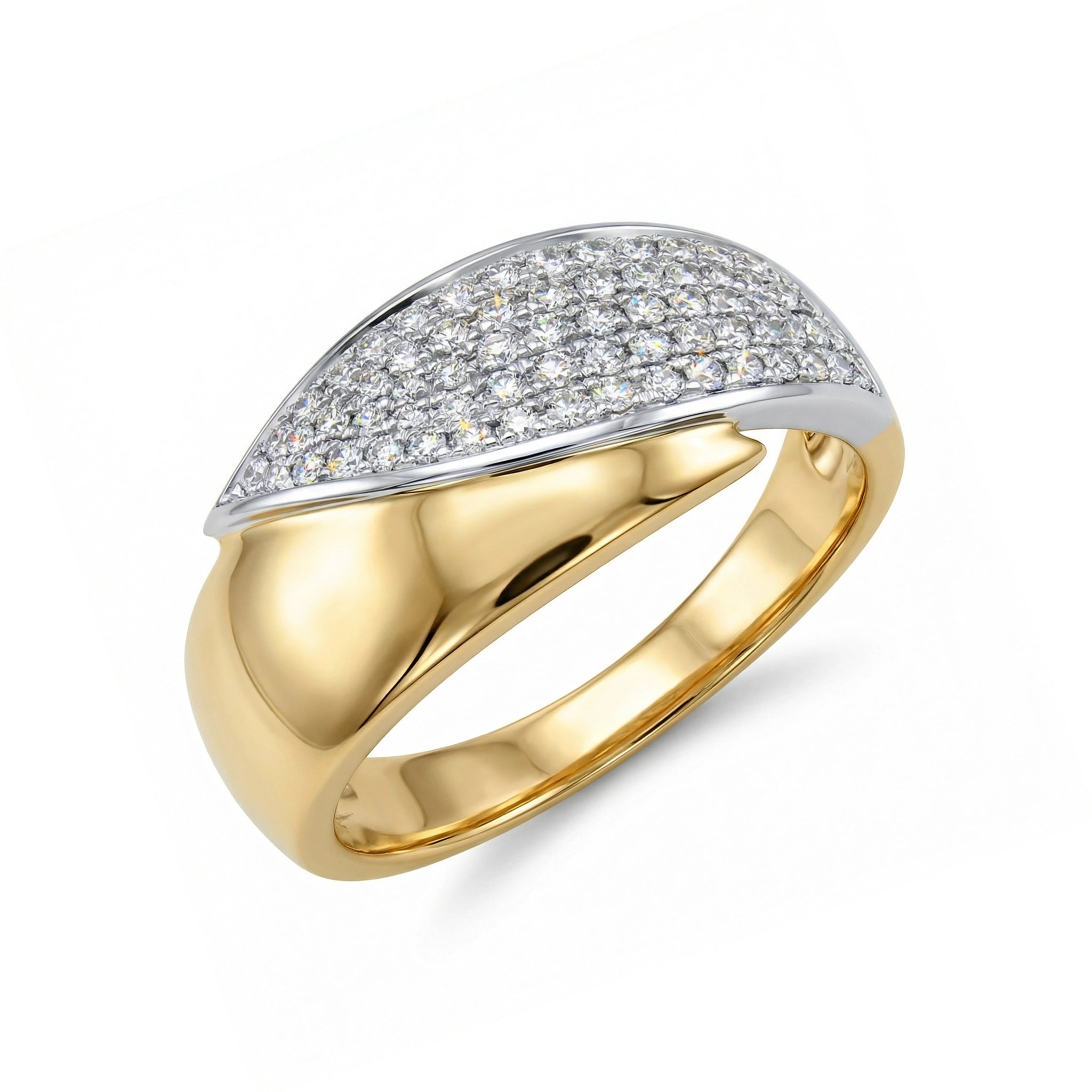 BeBling 14K Two Tone Gold Diamond Wide Bypass Ring 10mm top view