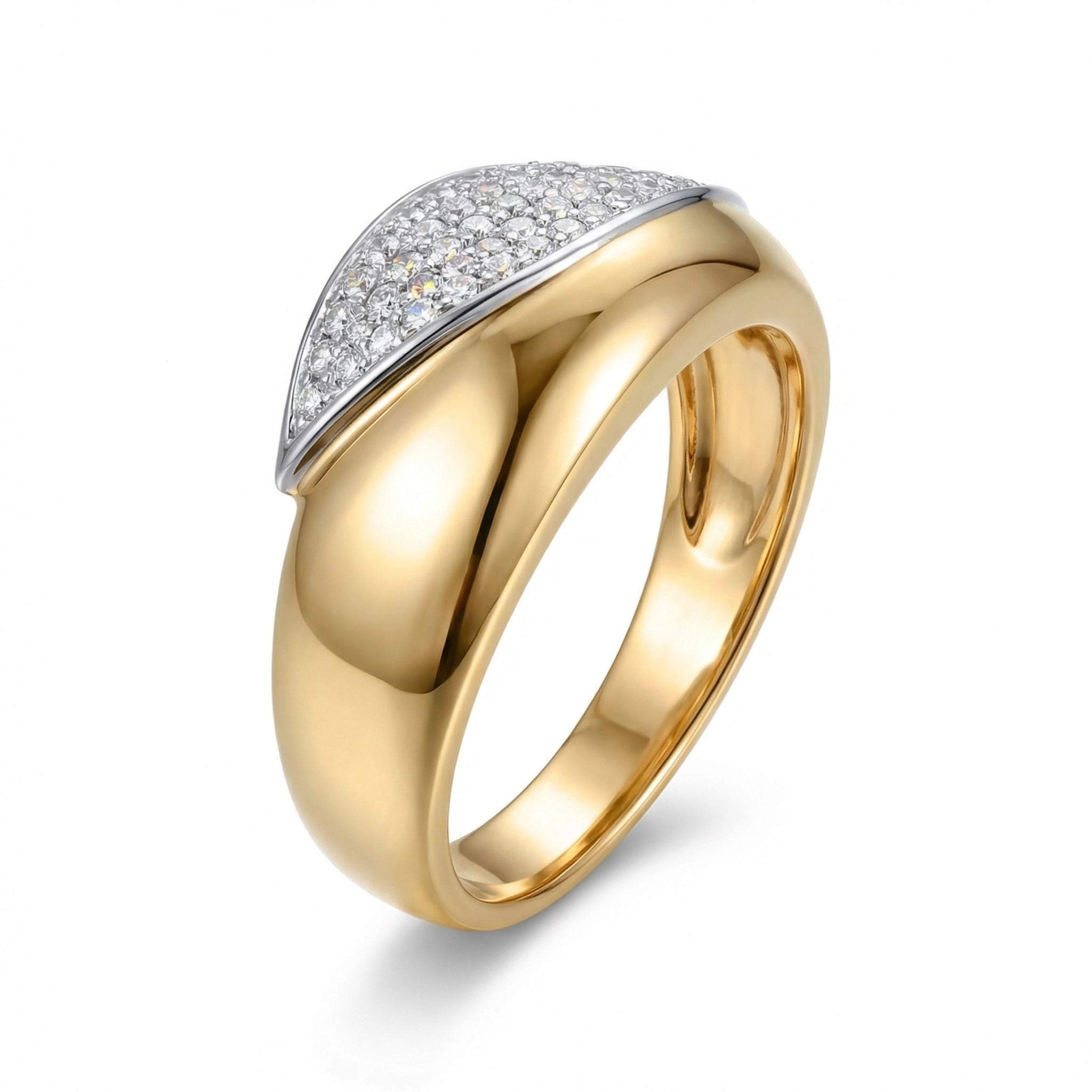 BeBling 14K Two Tone Gold Diamond Wide Bypass Ring 10mm side view