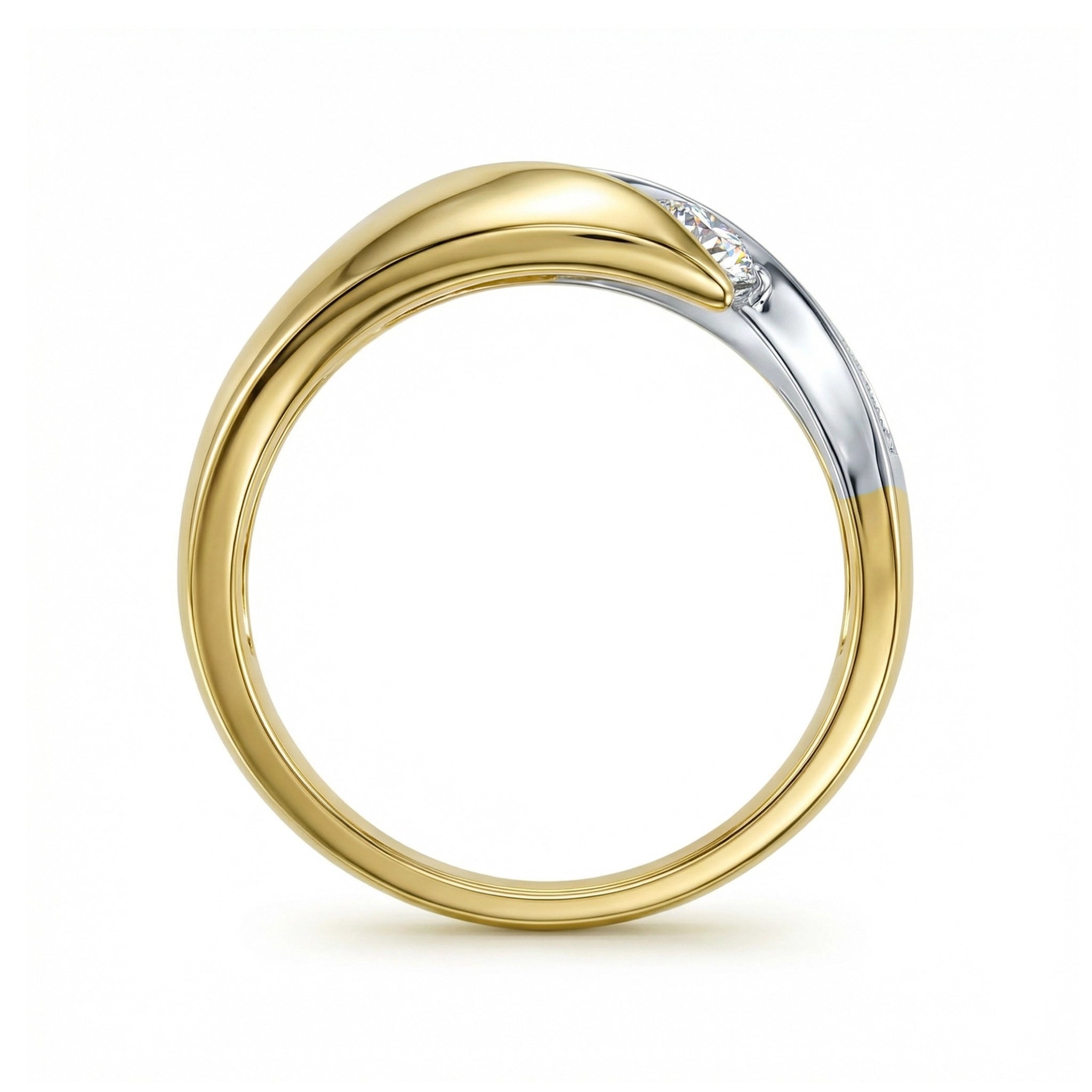 BeBling 14K Two Tone Gold Diamond Wide Bypass Ring 10mm side view