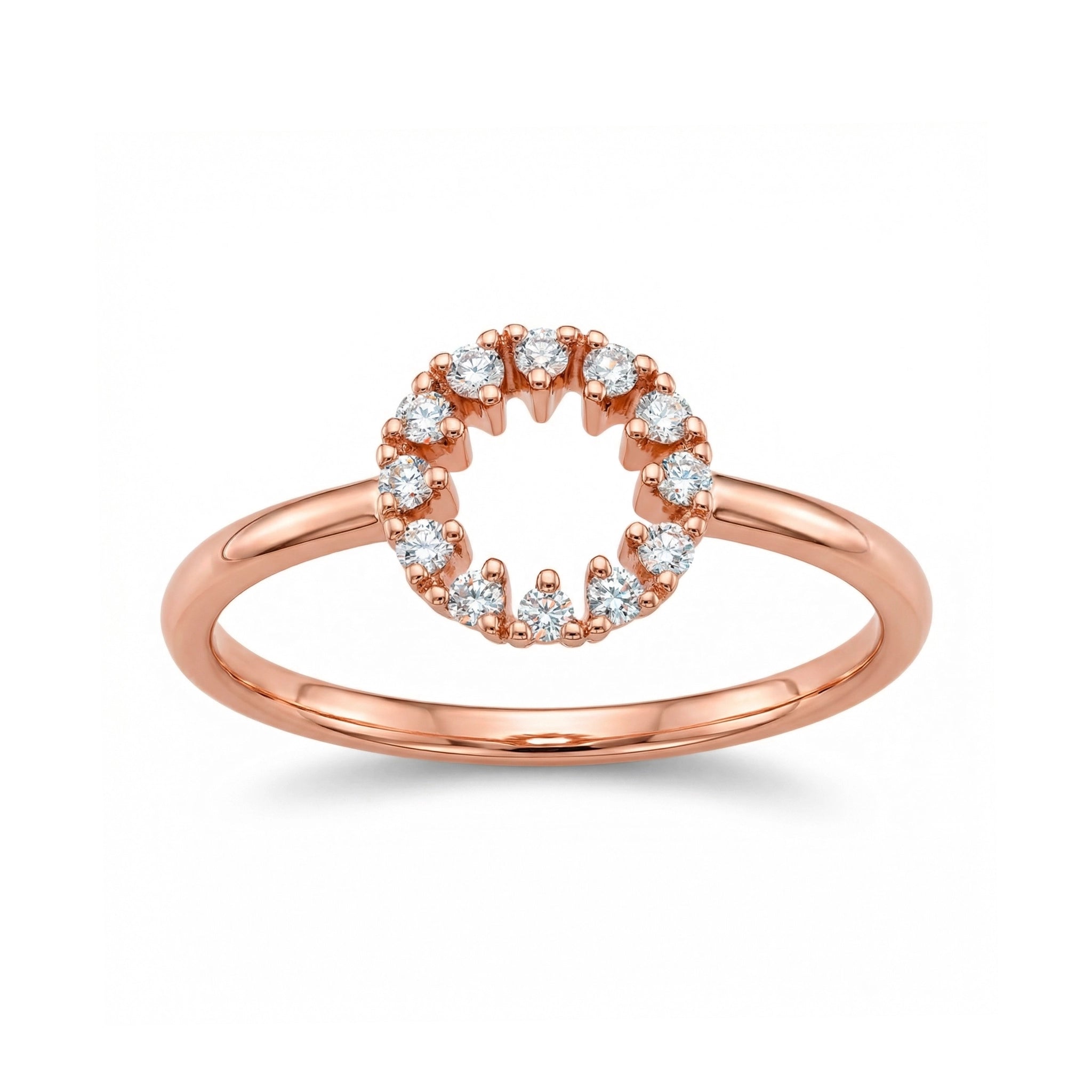BeBling 14K Yellow Gold Diamond Circle Ring 10mm front view - rose gold