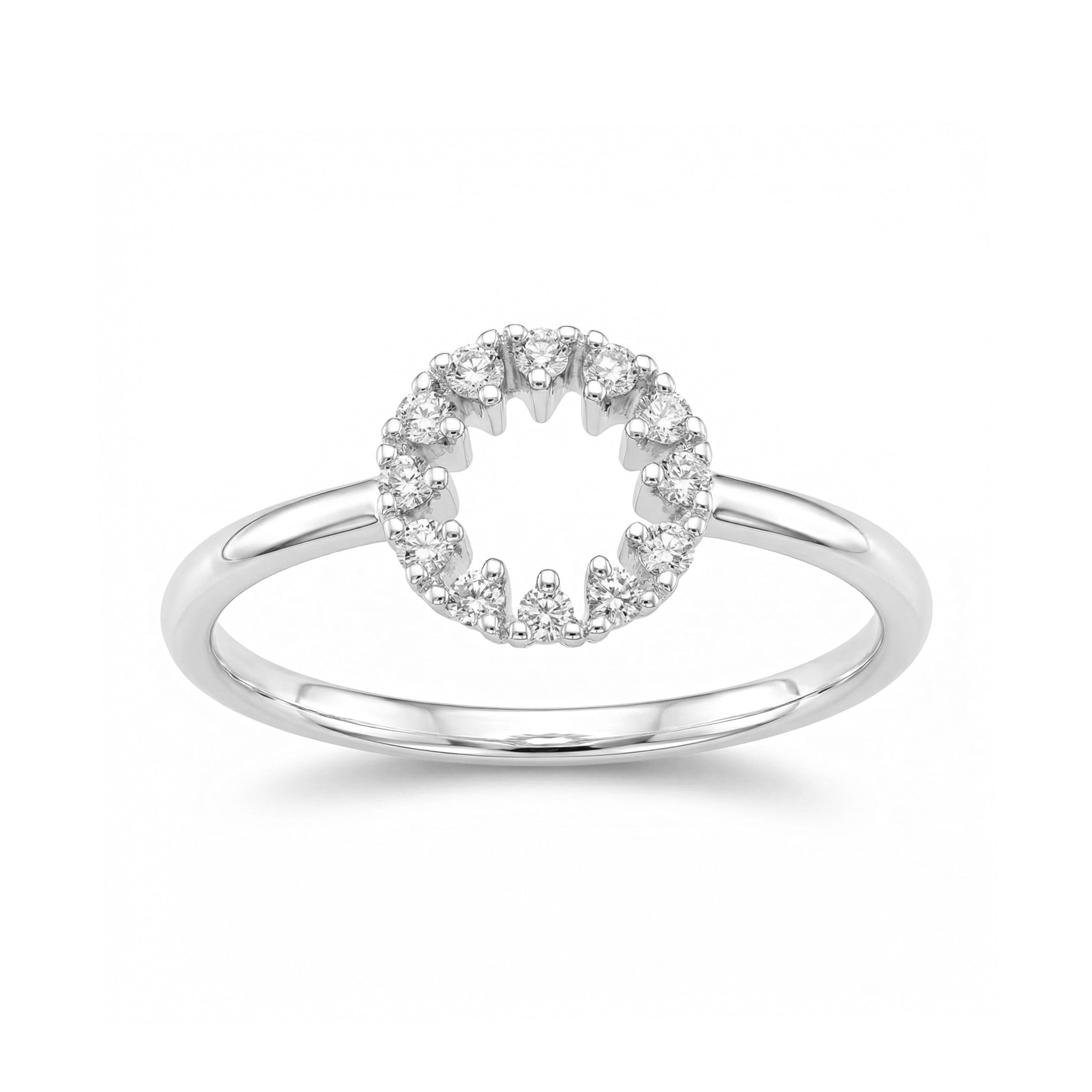 BeBling 14K Yellow Gold Diamond Circle Ring 10mm front view - white gold