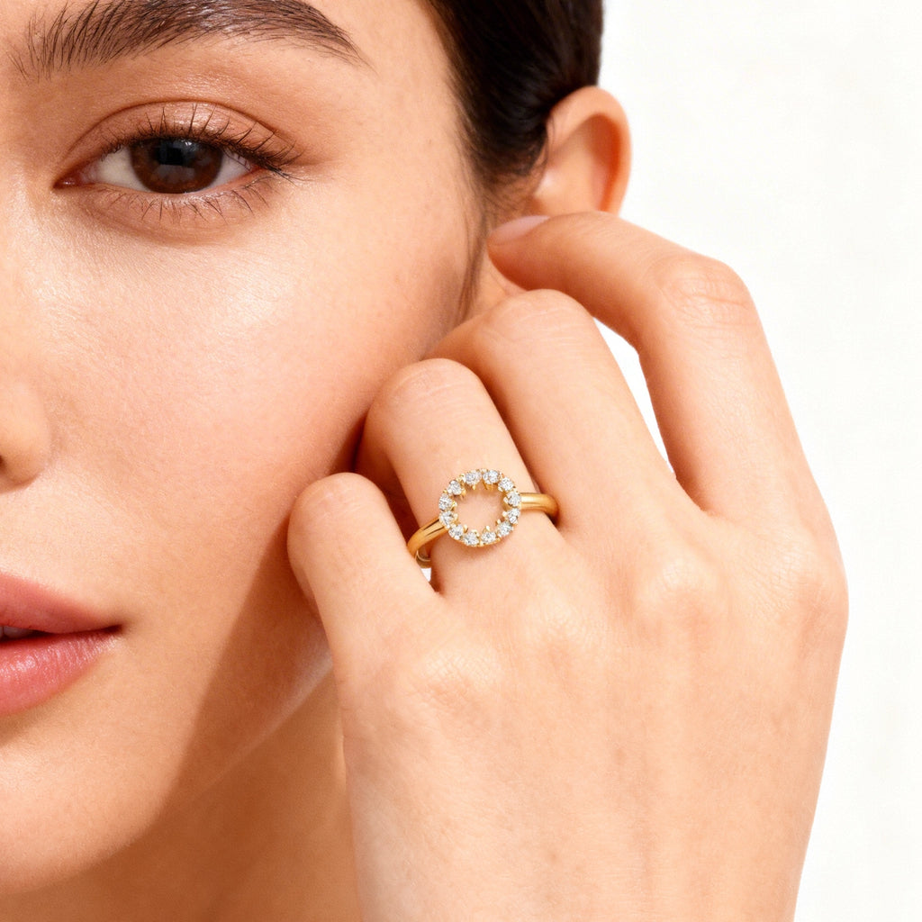 BeBling 14K Yellow Gold Diamond Circle Ring 10mm - on hand