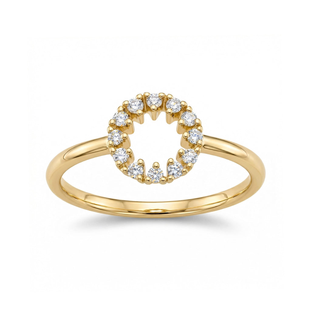 BeBling 14K Yellow Gold Diamond Circle Ring 10mm front view