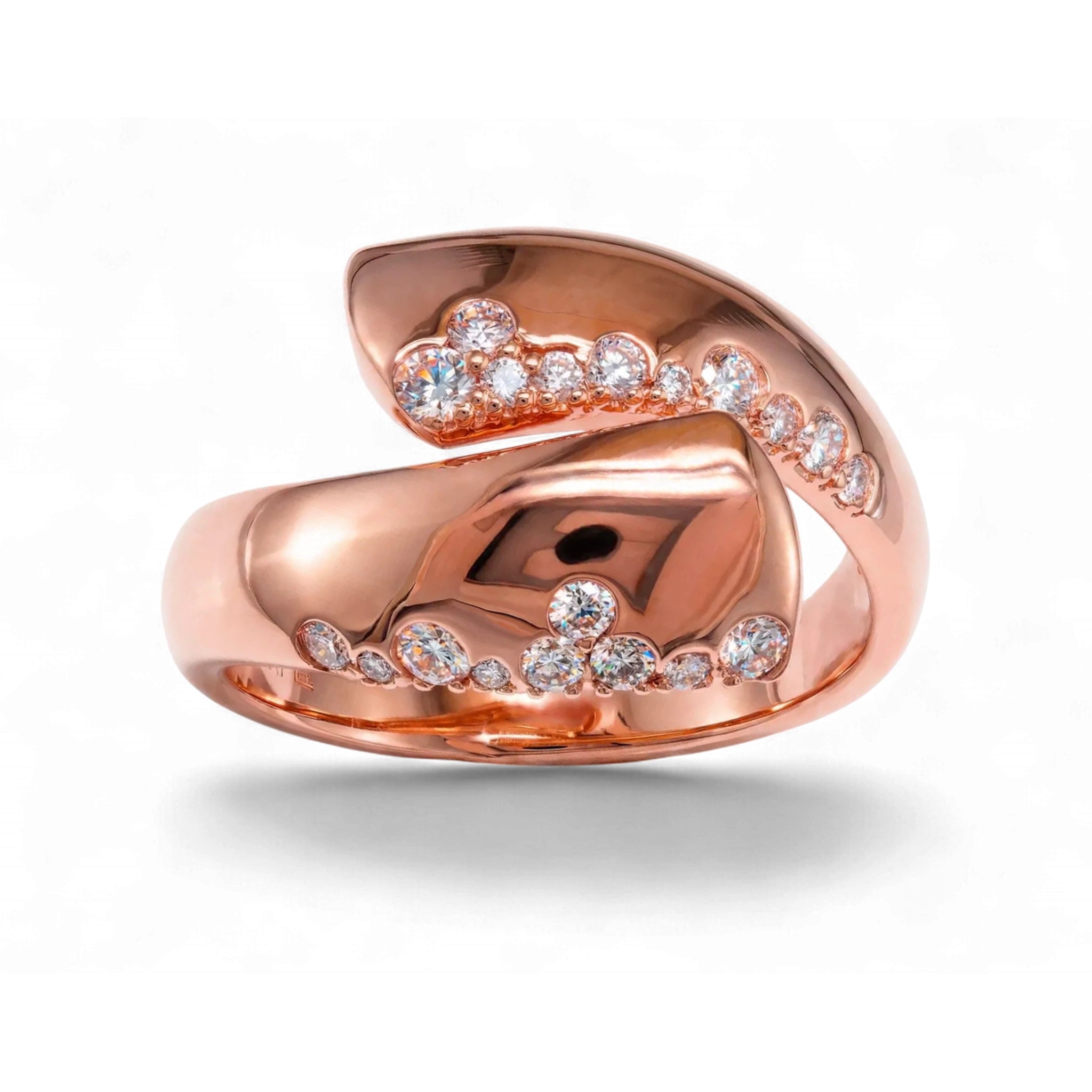 BeBling 14K Yellow Gold Diamond Bypass Ring front view - Rose gold