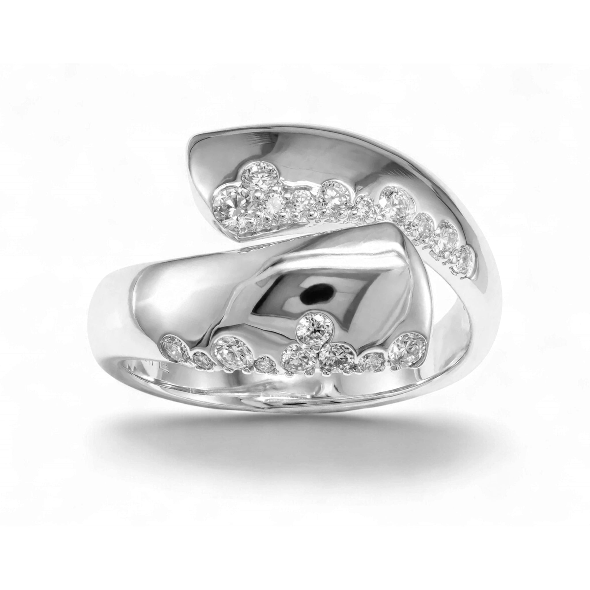 BeBling 14K Yellow Gold Diamond Bypass Ring front view - White gold