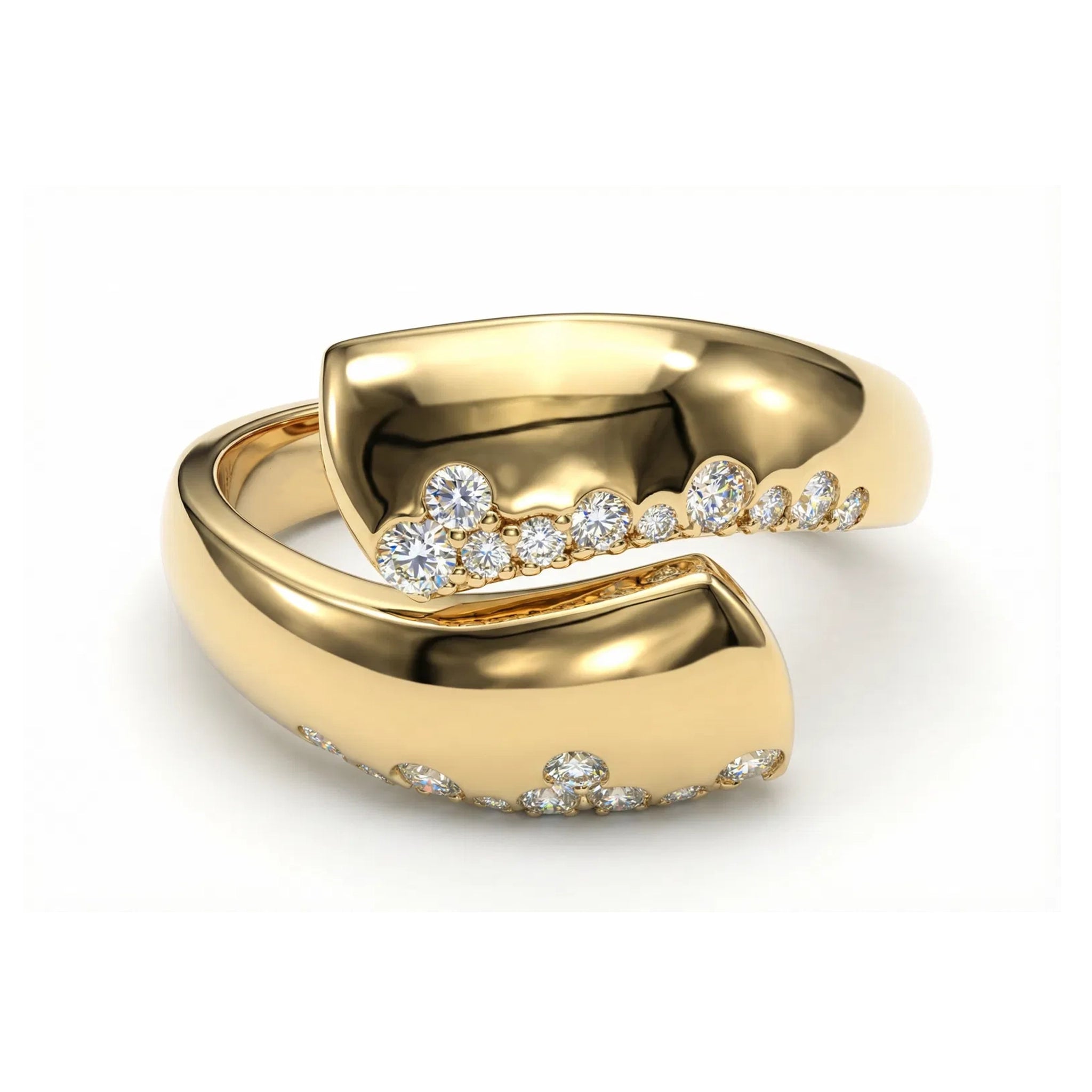 BeBling 14K Yellow Gold Diamond Bypass Ring front view