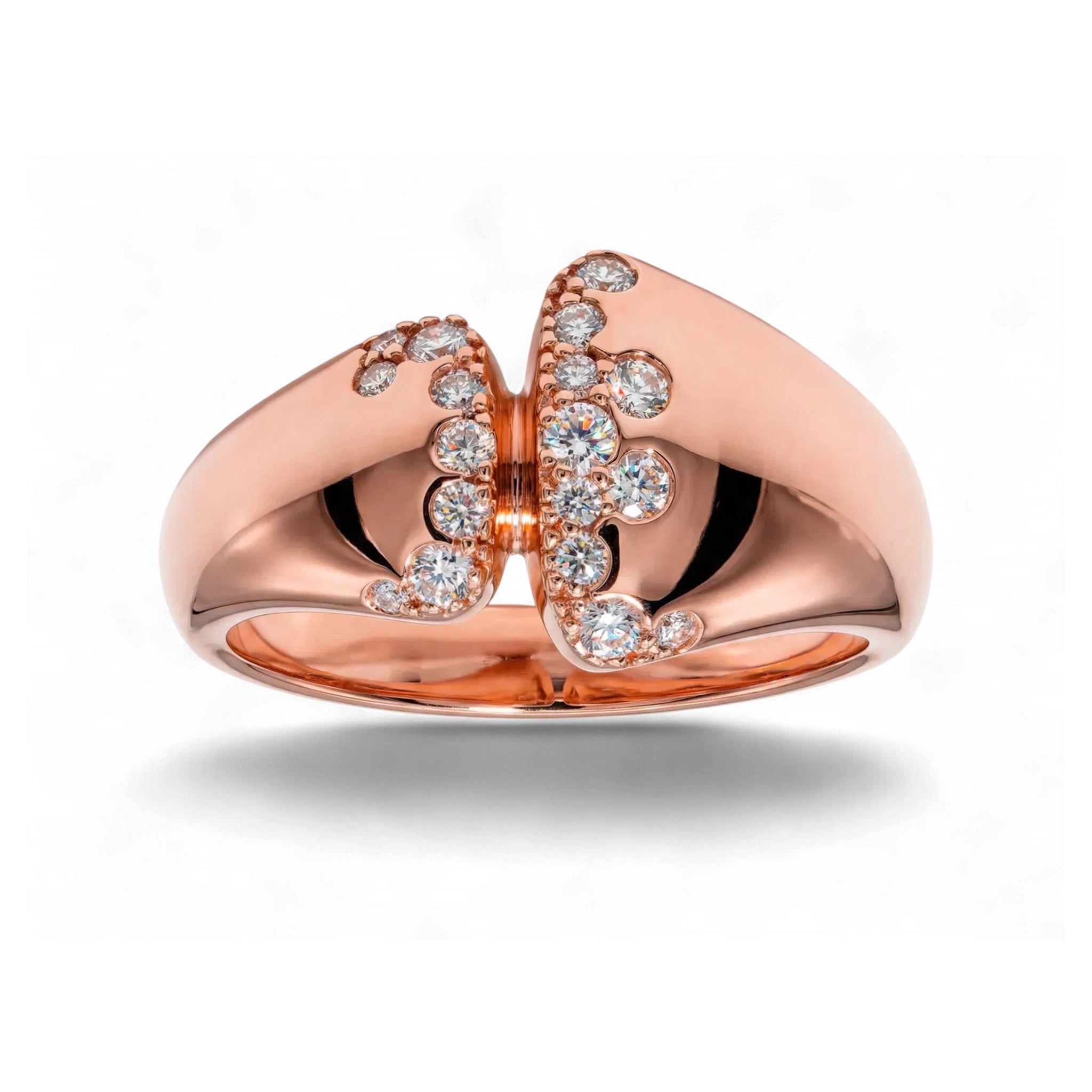 BeBling 14K Yellow Gold Diamond Cluster Bypass Ring detail -Rose Gold
