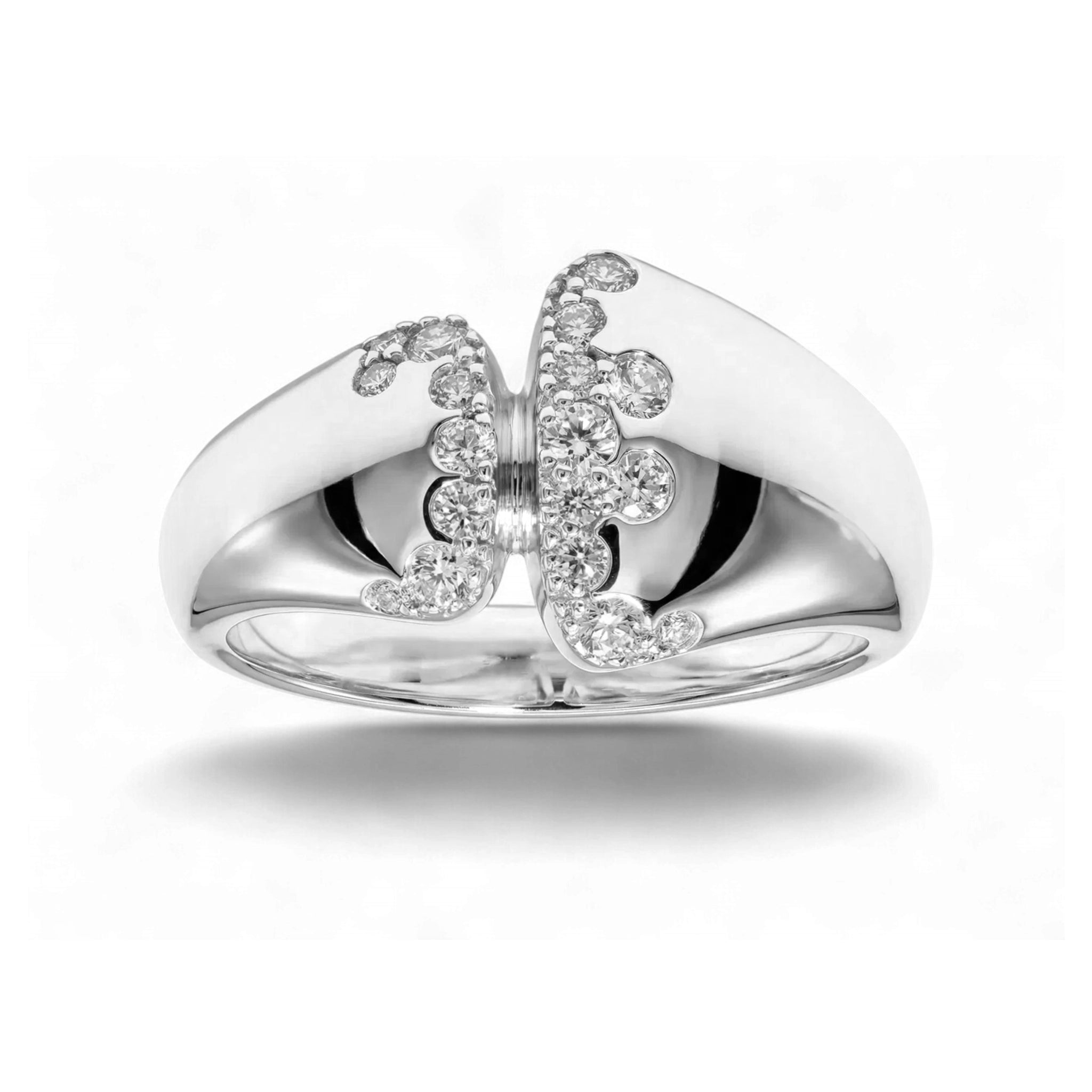 BeBling 14K Yellow Gold Diamond Cluster Bypass Ring detail - White Gold