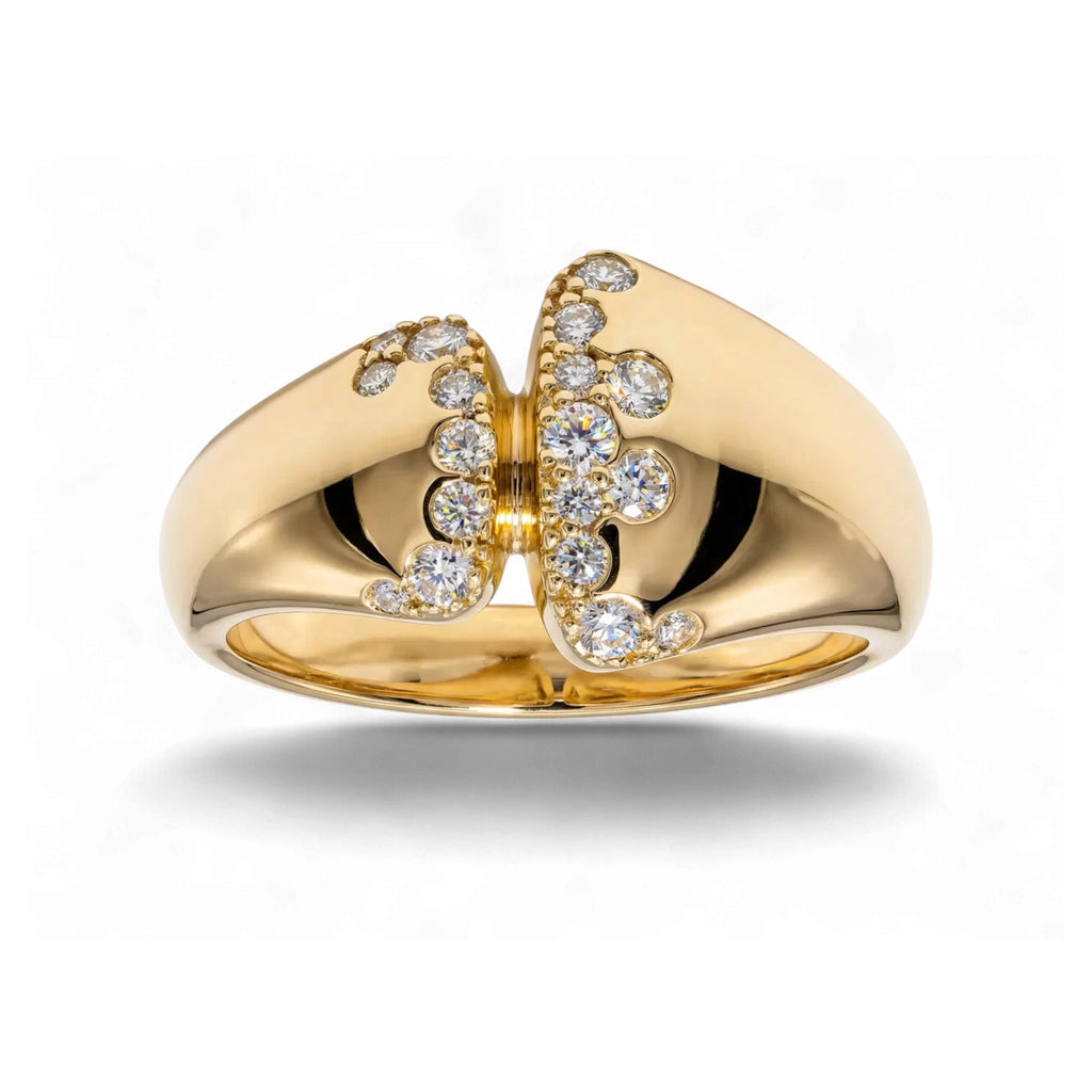 BeBling 14K Yellow Gold Diamond Cluster Bypass Ring detail