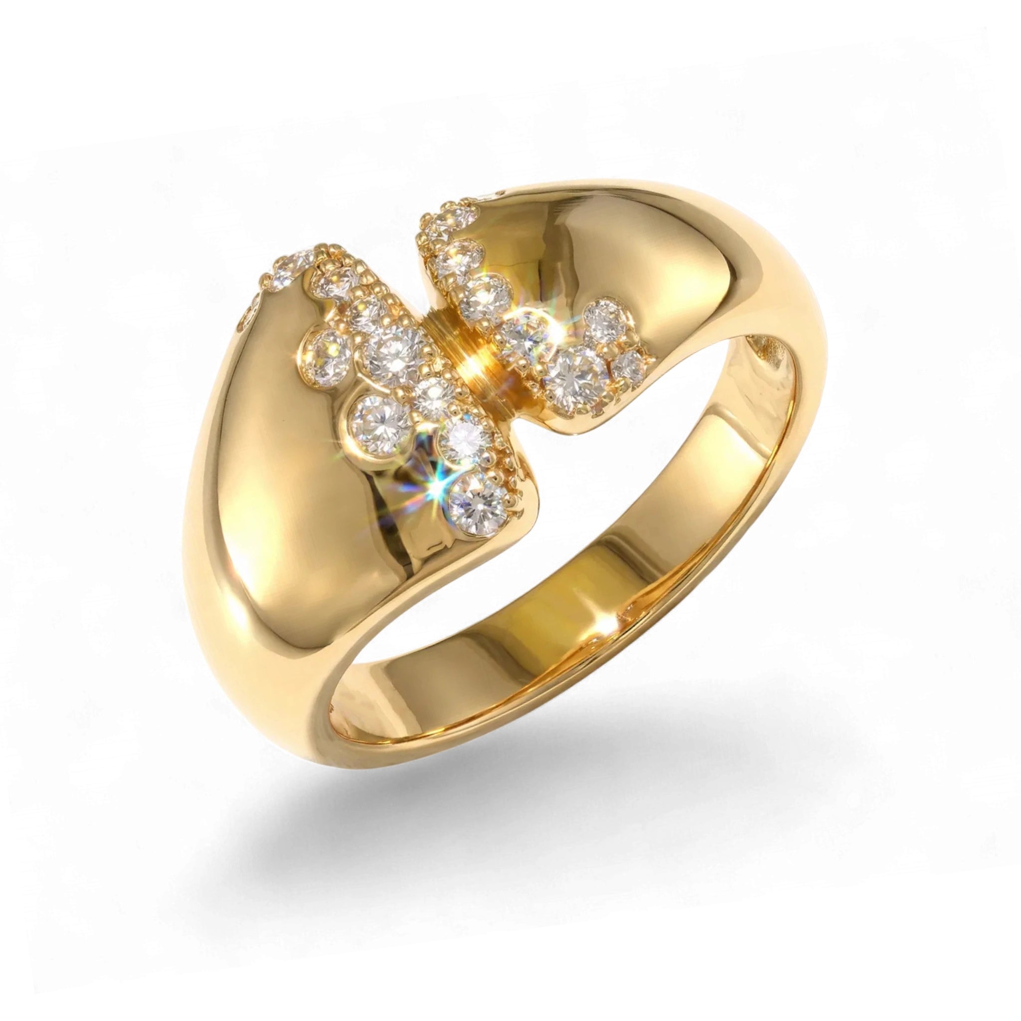 BeBling 14K Yellow Gold Diamond Cluster Bypass Ring detail
