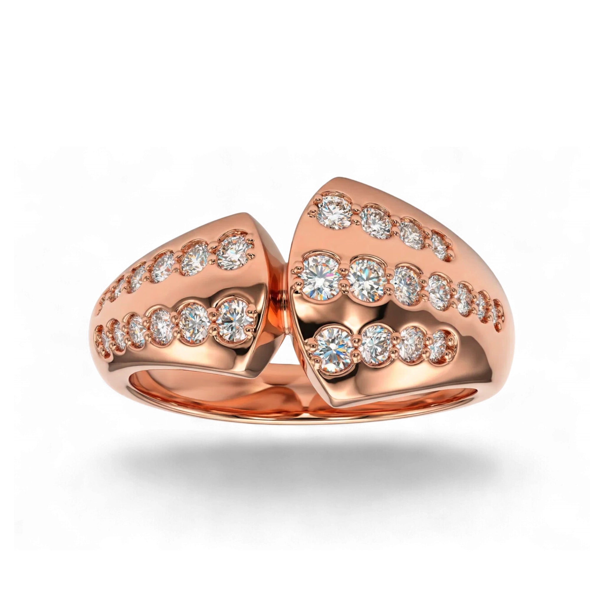 BeBling 14K Yellow Gold Multi Row Diamond Bypass Ring front view - Rose Gold