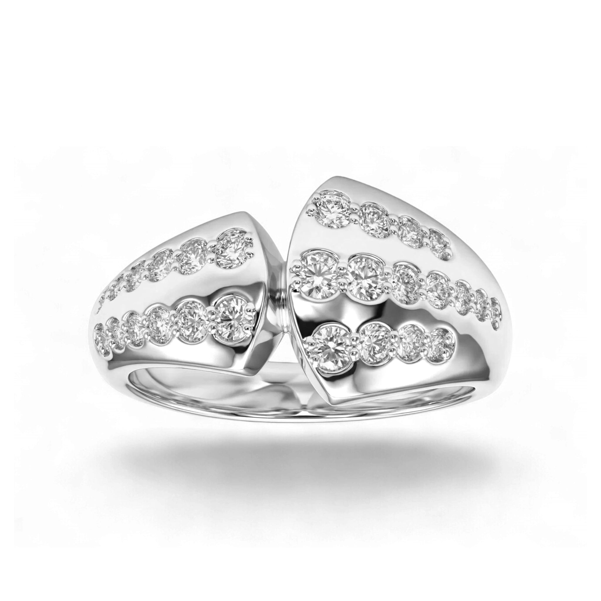 BeBling 14K Yellow Gold Multi Row Diamond Bypass Ring front view - White Gold