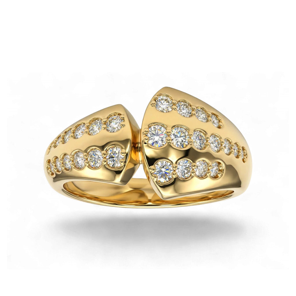 BeBling 14K Yellow Gold Multi Row Diamond Bypass Ring front view